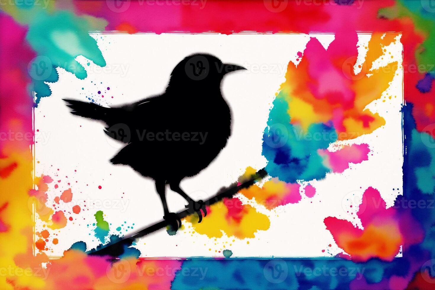 Illustration of a bird on abstract watercolor background. Sparrow. Watercolor paint. Digital art, photo