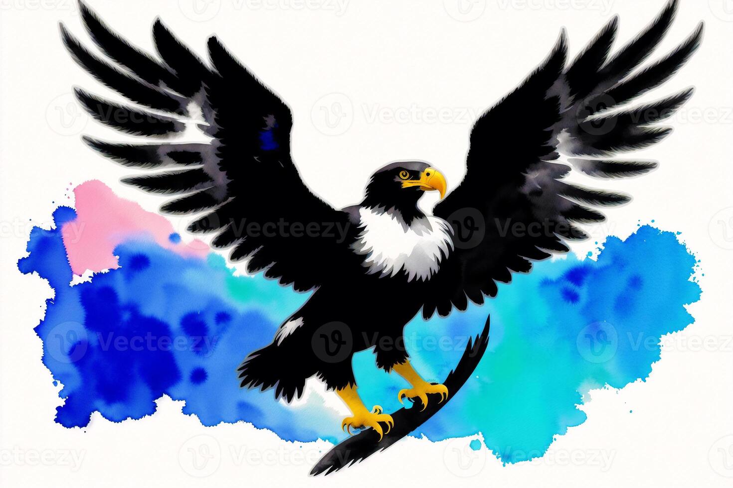 Illustration of an eagle on abstract watercolor background. Watercolor paint. Digital art, photo