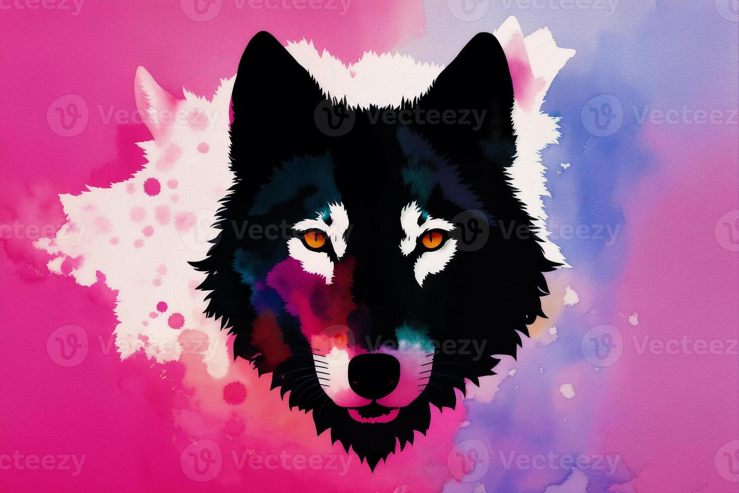 Illustration of a wolf on abstract watercolor background. Watercolor paint of a dog. Digital art, photo