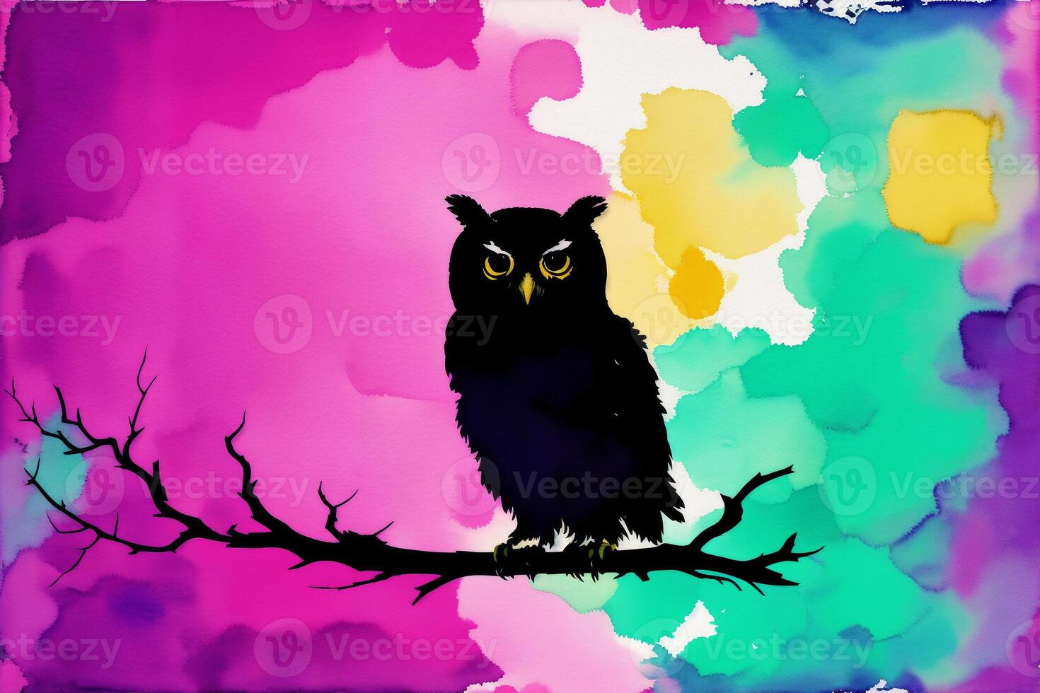 Illustration of an owl on abstract watercolor background. Watercolor paint. Digital art, photo