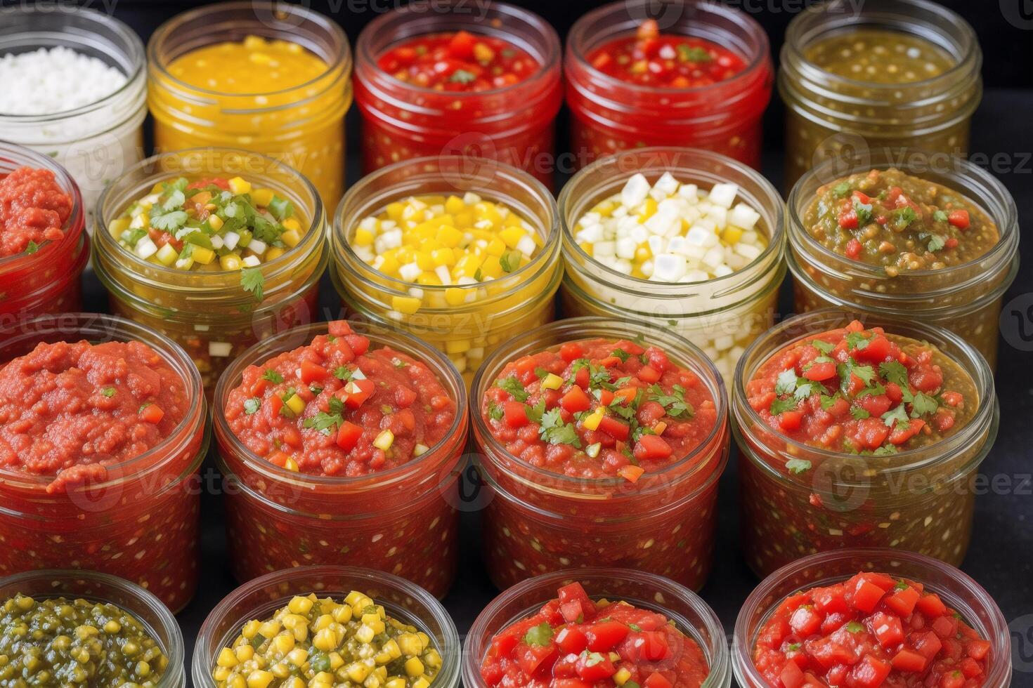 Homemade salsa. Bowls with salsa and nachos on grey background .tortilla chips. photo