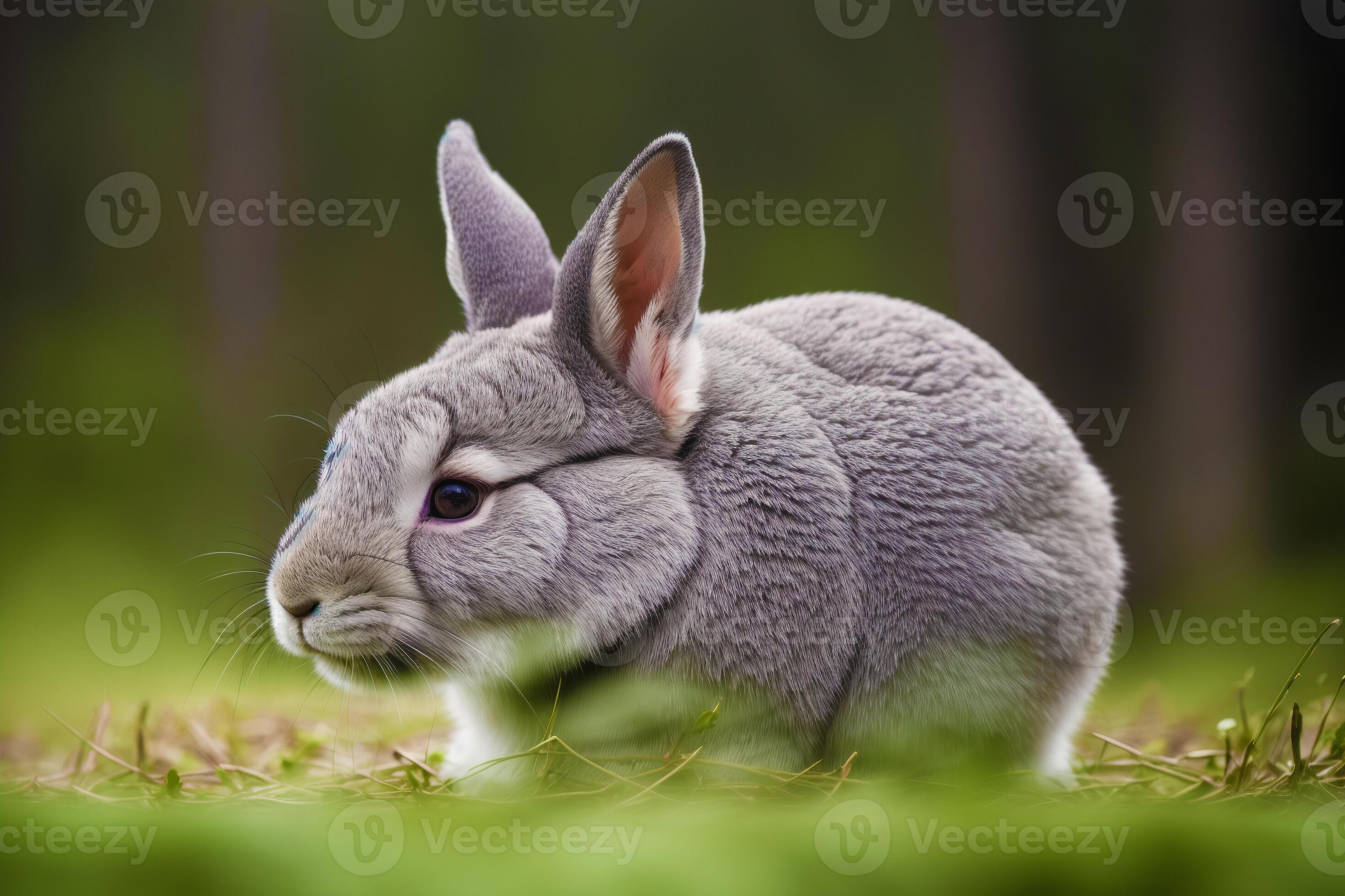 Rabbit in the forest at sunset. Animal in nature. Easter bunny