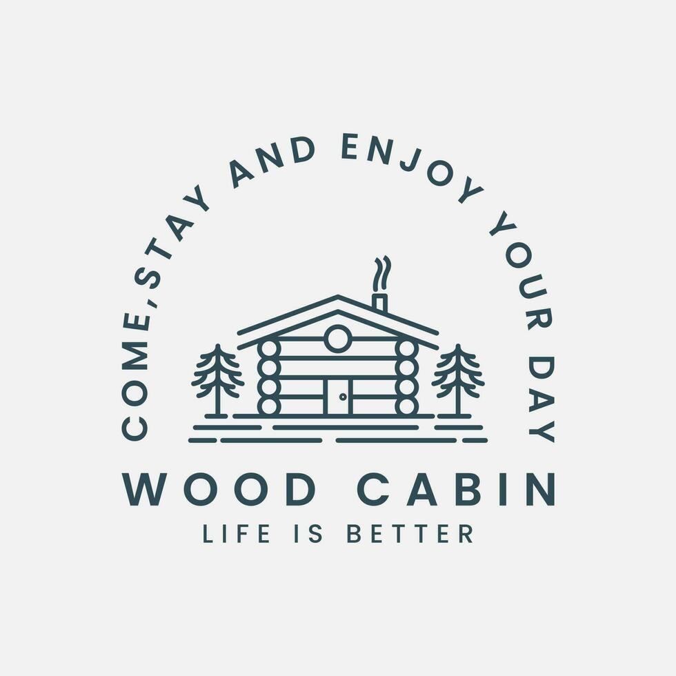 madera cabina línea Arte vector logo modelo ilustración diseño, casa con pino árbol icono logo diseño