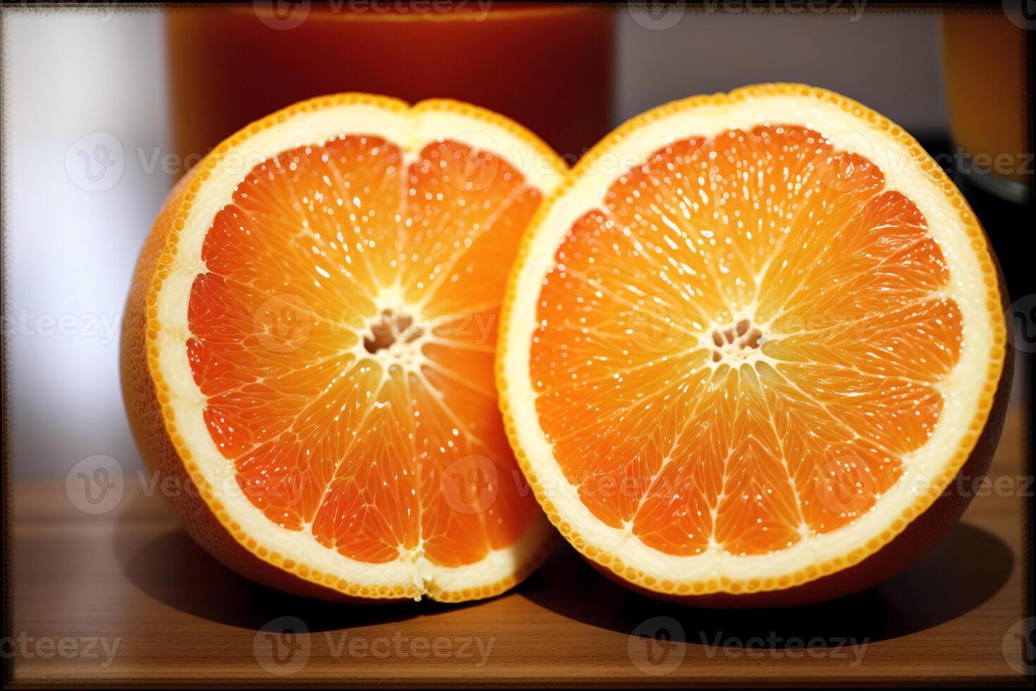 Freshly squeezed orange juice in a glass on wooden table, closeup. Healthy food concept. photo