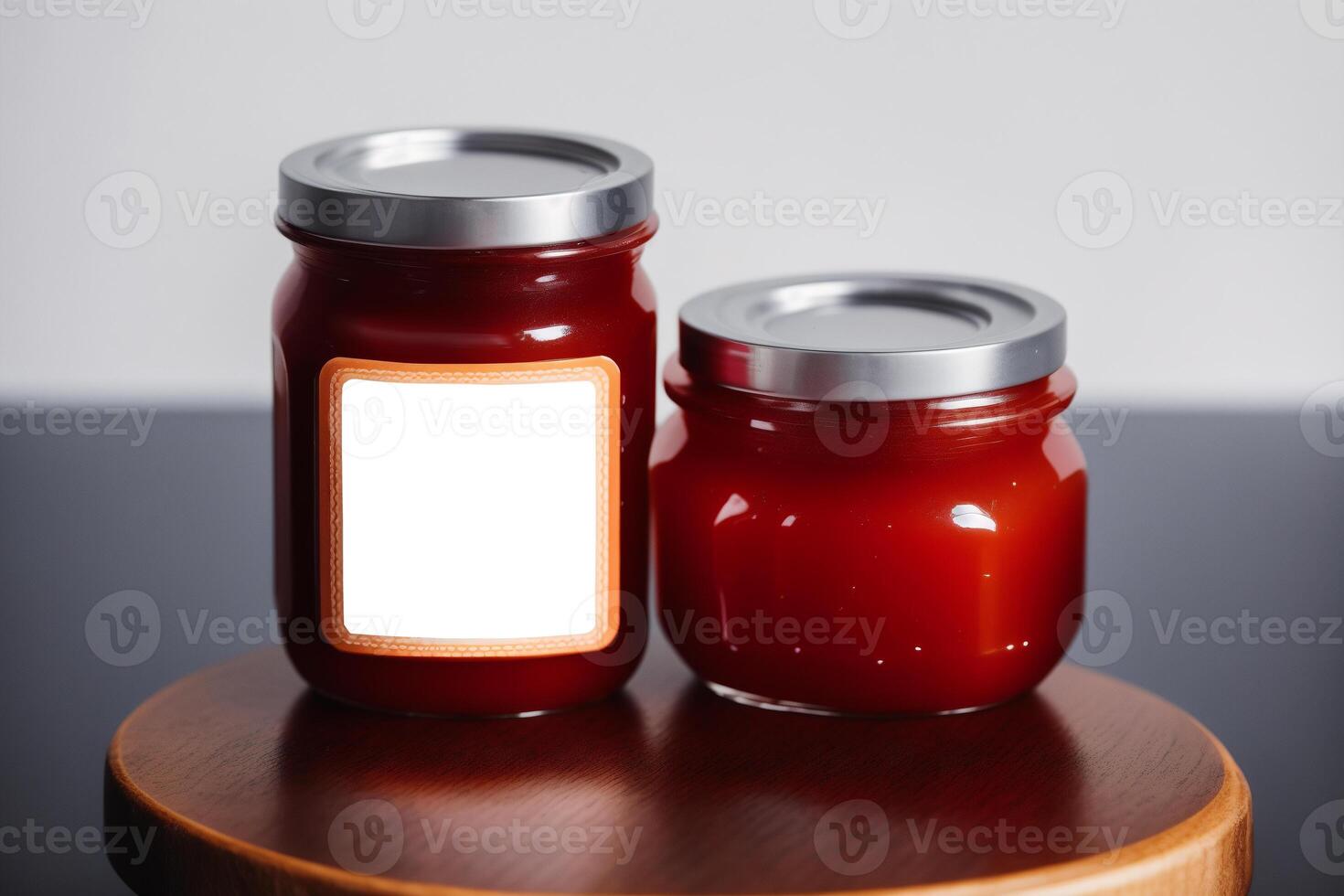 Strawberry jam in a glass jar with fresh strawberries, closeup. Healthy food concept. photo