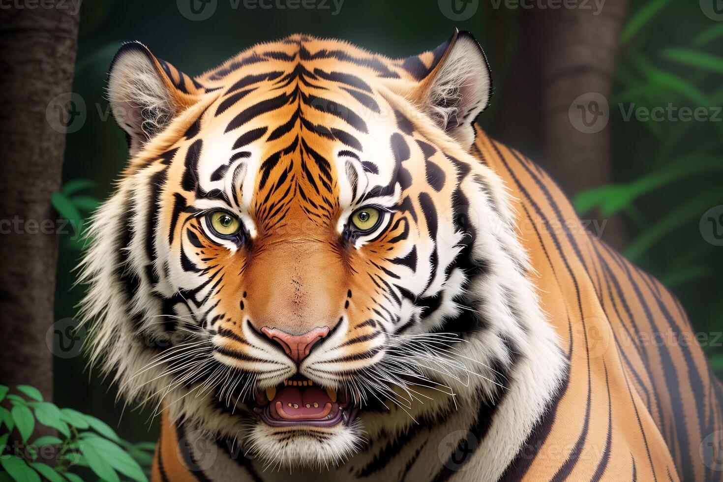 Portrait of a tiger on a nature background. Close-up. Animal in nature. Wildlife scene. photo