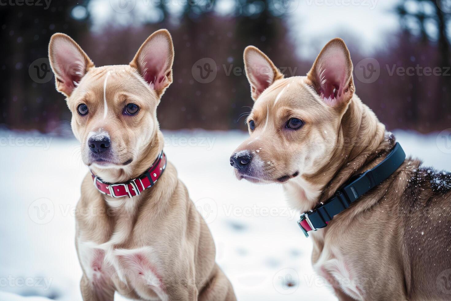 Portrait of a dog on a background of blue sky. photo