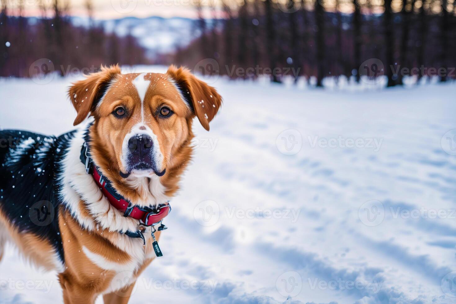 Portrait of a cute mixed breed dog lying on the grass in the park. photo