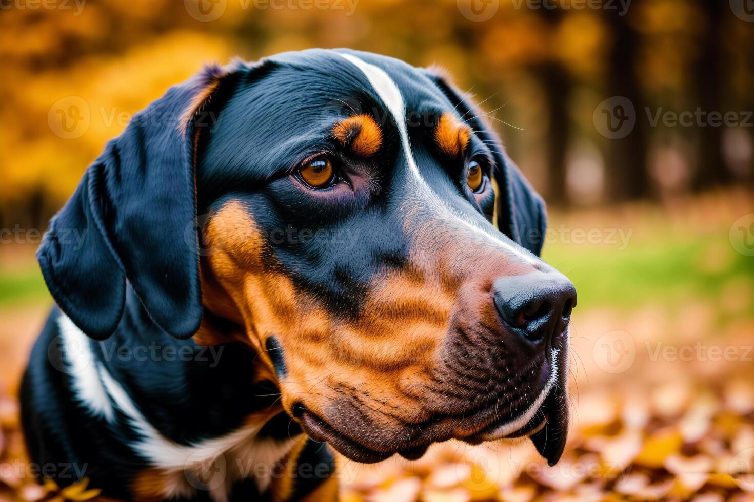 Portrait of a beautiful dog breed American English Coonhound in the park. photo