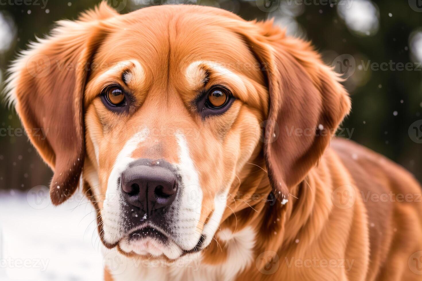 Portrait of a cute mixed breed dog lying on the grass in the park. photo