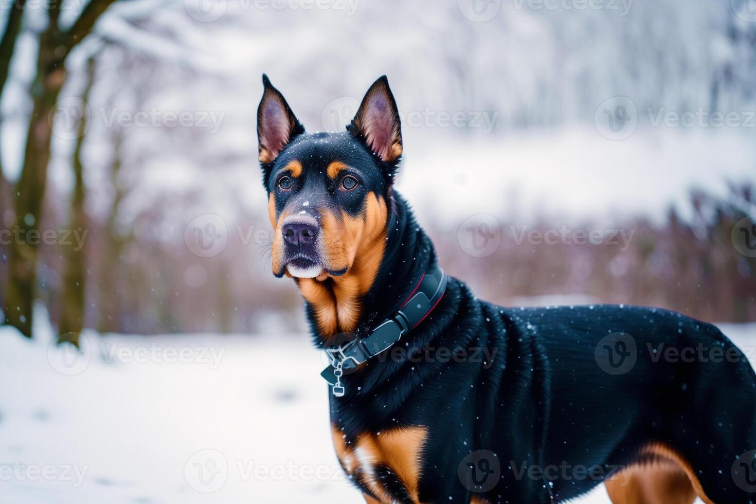 Portrait of a beautiful purebred doberman dog in the park. photo