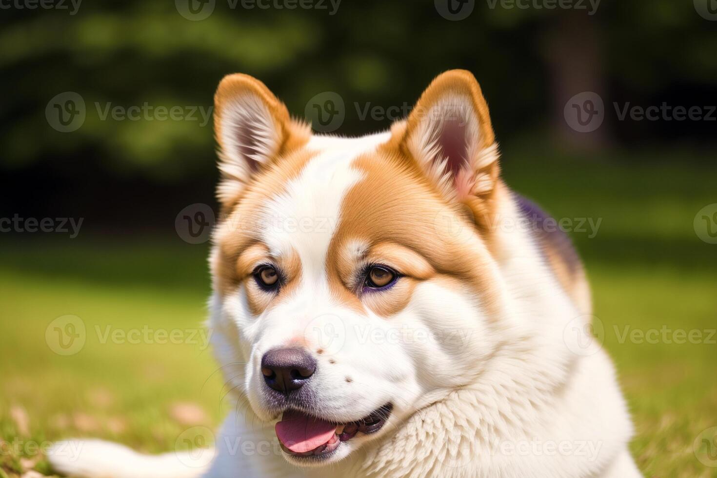 Portrait of a beautiful Japanese Akita dog in the park. photo