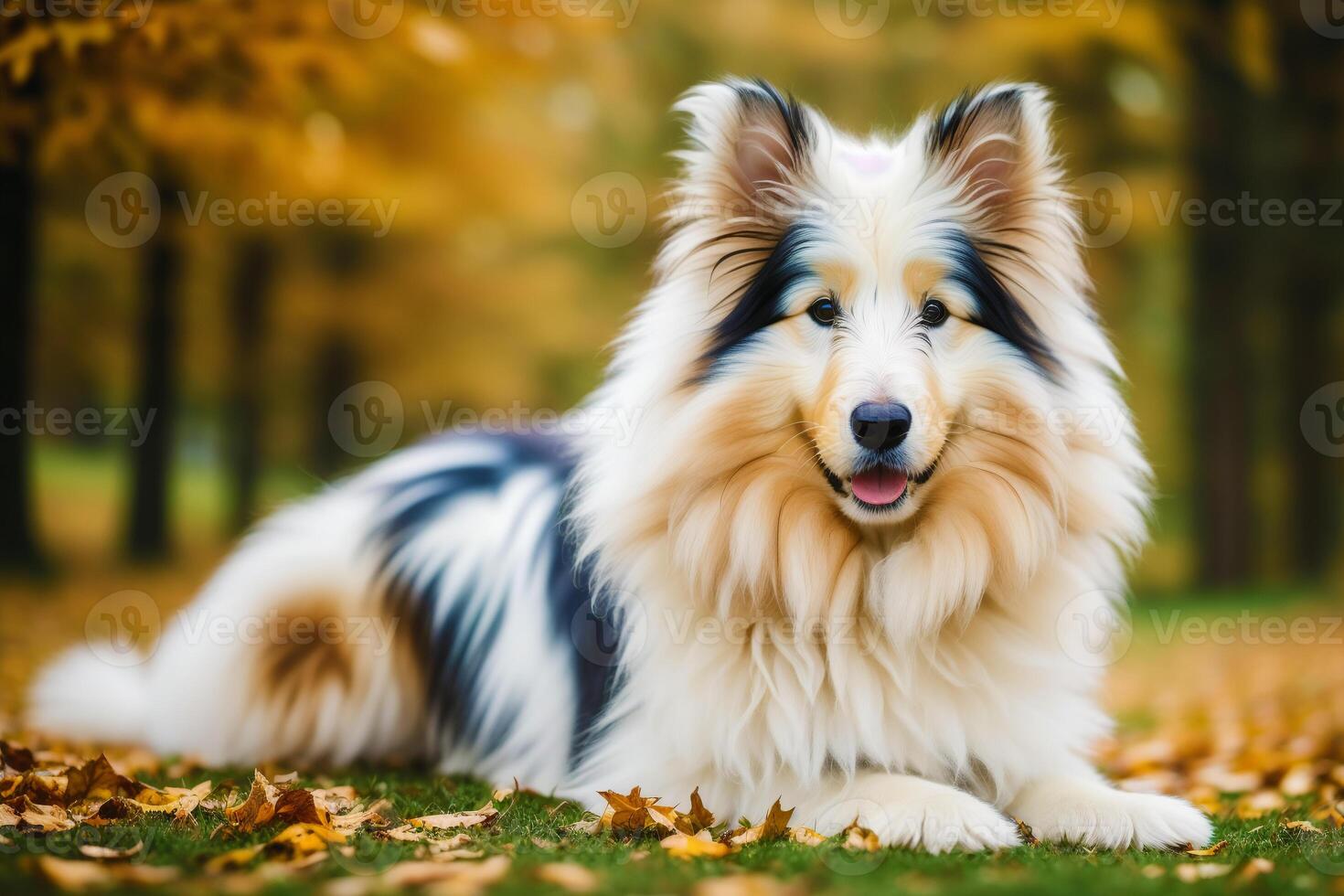 Rough Collie dog. Portrait of a beautiful Rough Collie dog playing in the park. photo