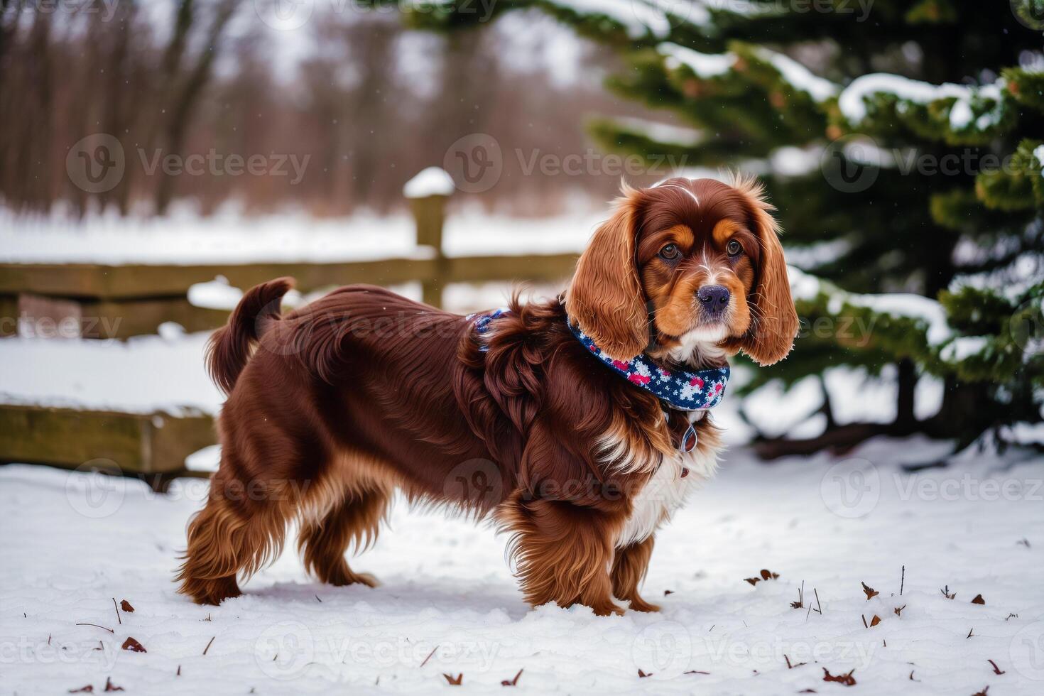 Portrait of a beautiful dog breed American Cocker Spaniel. A beautiful Cavalier King Charles Spaniel dog in the park. photo