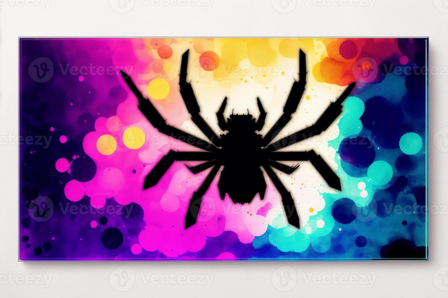 spider silhouette on abstract watercolor background, halloween concept.Digital art, photo