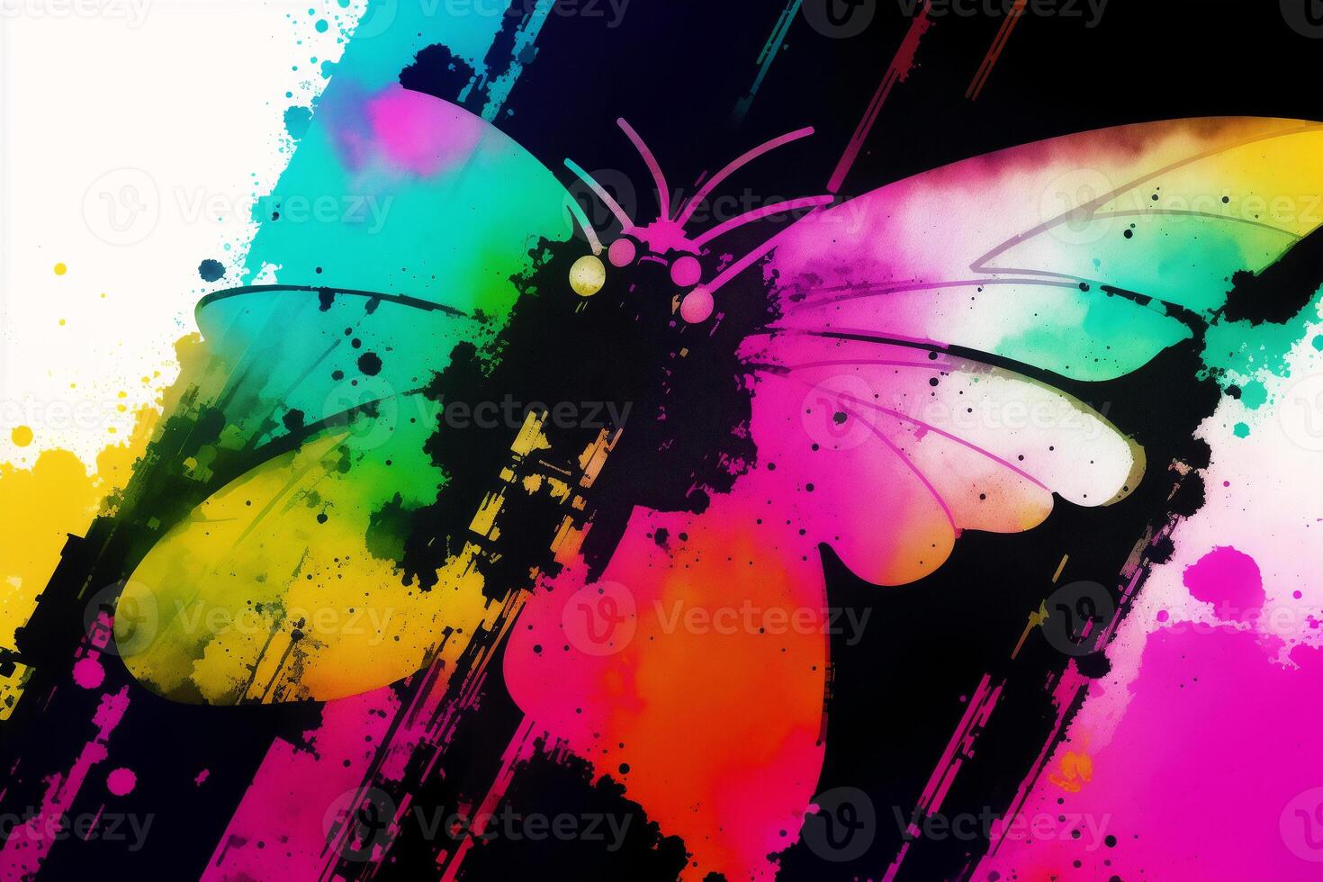 Illustration of a butterfly on abstract watercolor background with space for your text. Digital art, photo