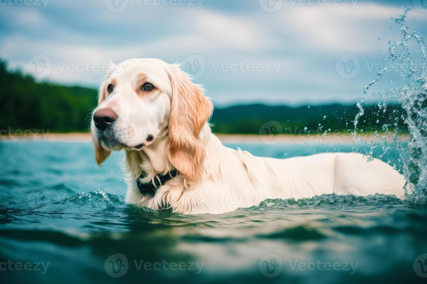 Portrait of a beautiful English Setter dog in the park. photo