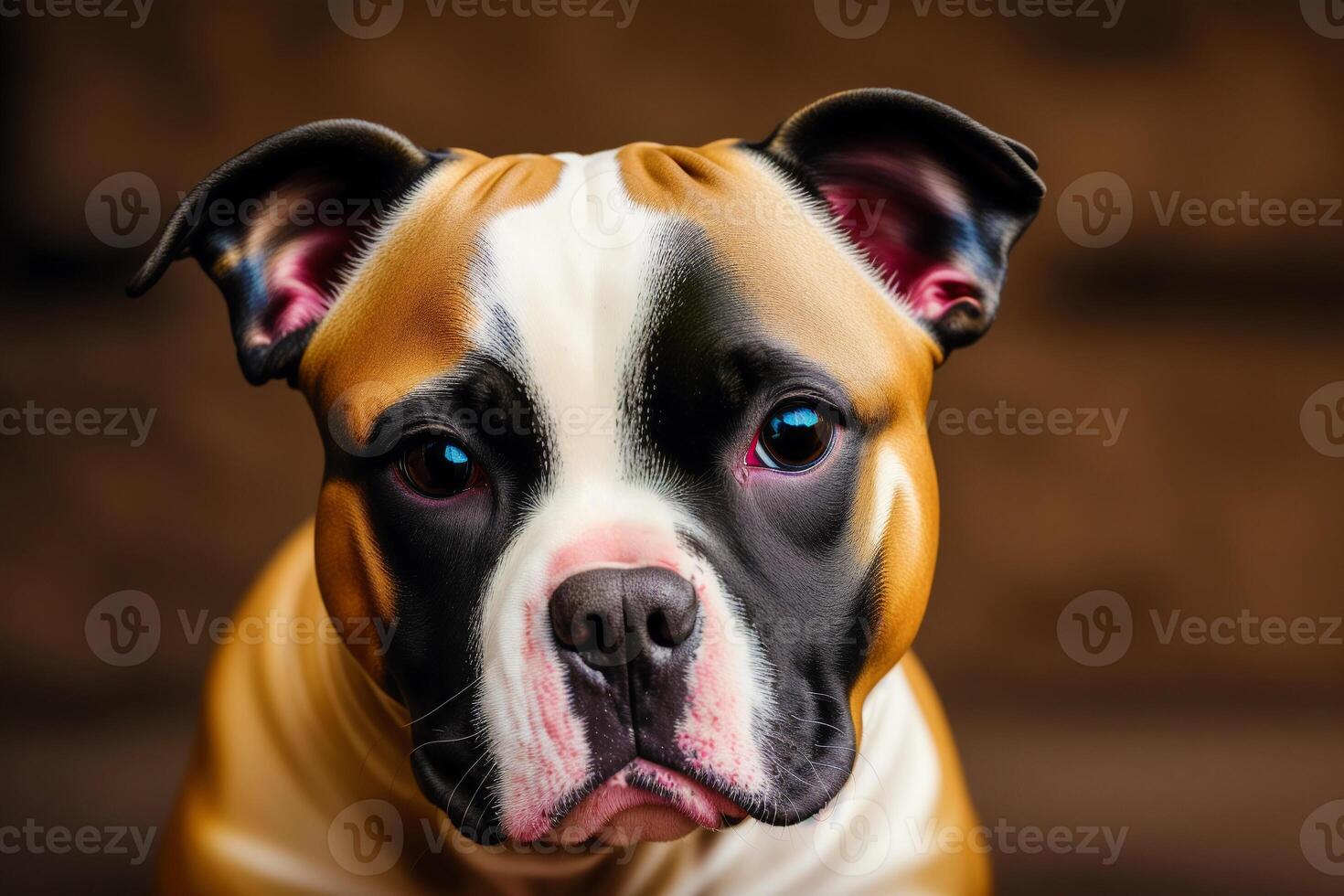 Staffordshire Bull Terrier dog. Portrait of a beautiful Staffordshire Bull Terrier playing in the park. photo