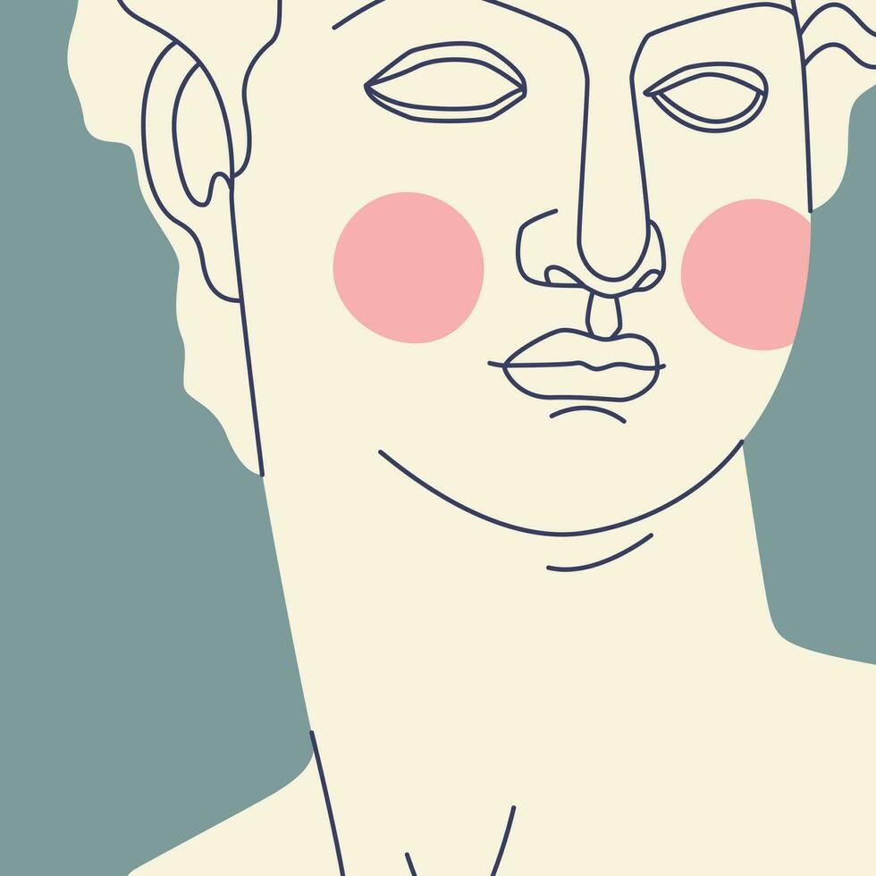 Fragment of an ancient Greek statue of a man. Antique sculpture with modern elements. Vector trendy illustration.