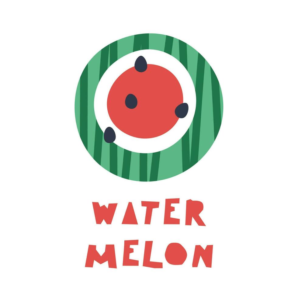 Hand drawing abstract watermelon and lettering Watermelon. Print for the design of a t-shirt, poster, sticker, etc. Vector illustration isolated on a white background