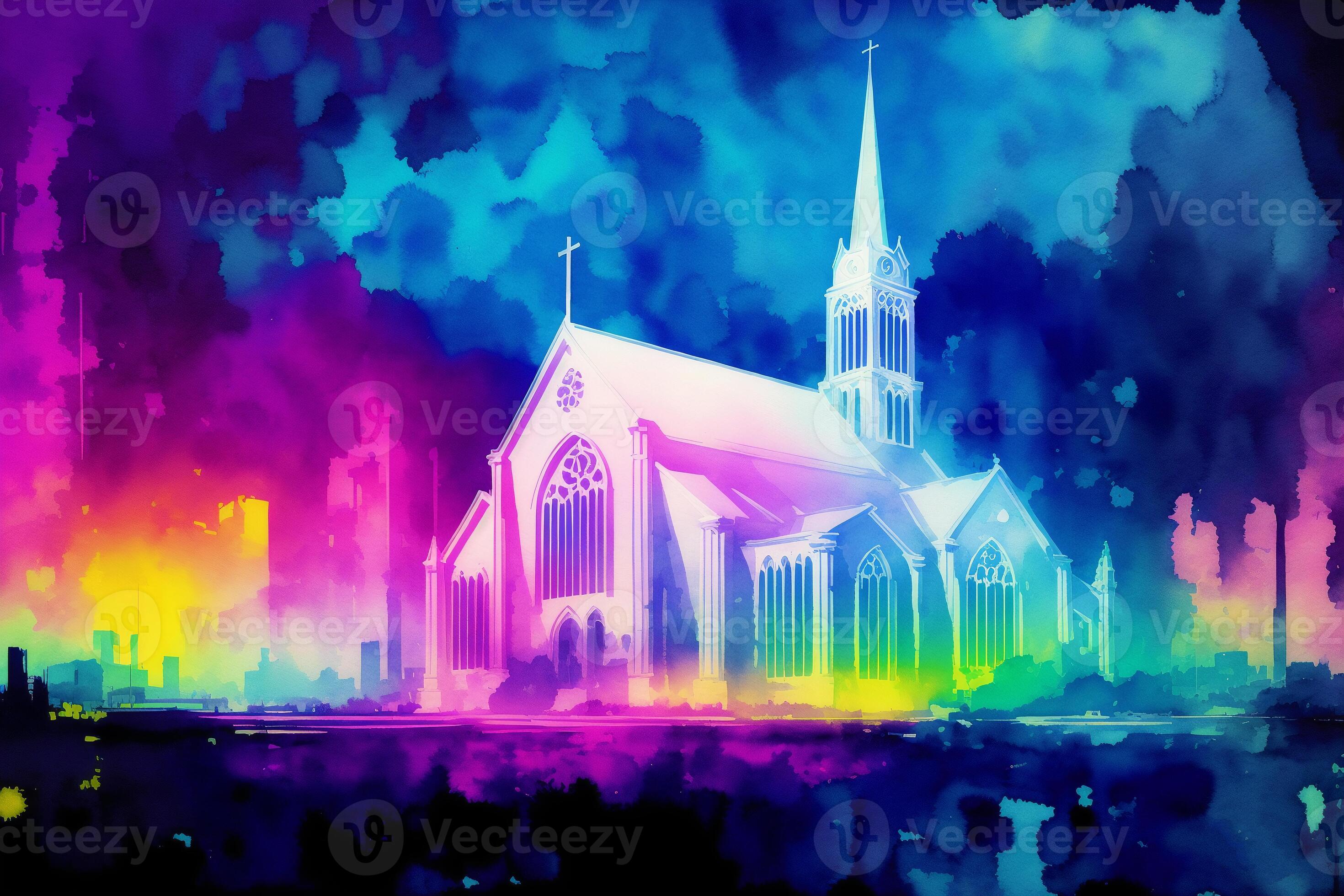 Church silhouette on a colorful background. Abstract colorful