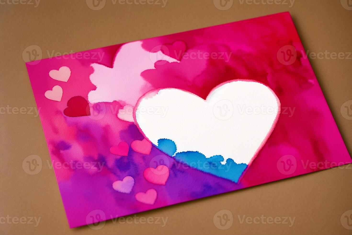 Valentine's day postcard. Watercolor hearts on the watercolor background. Valentine's day. Watercolor paint. Digital art, photo