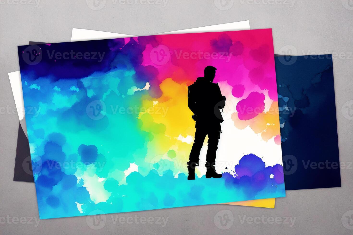 Fathers Day postcard. Father s Day background. Watercolor paint. Copy space. photo