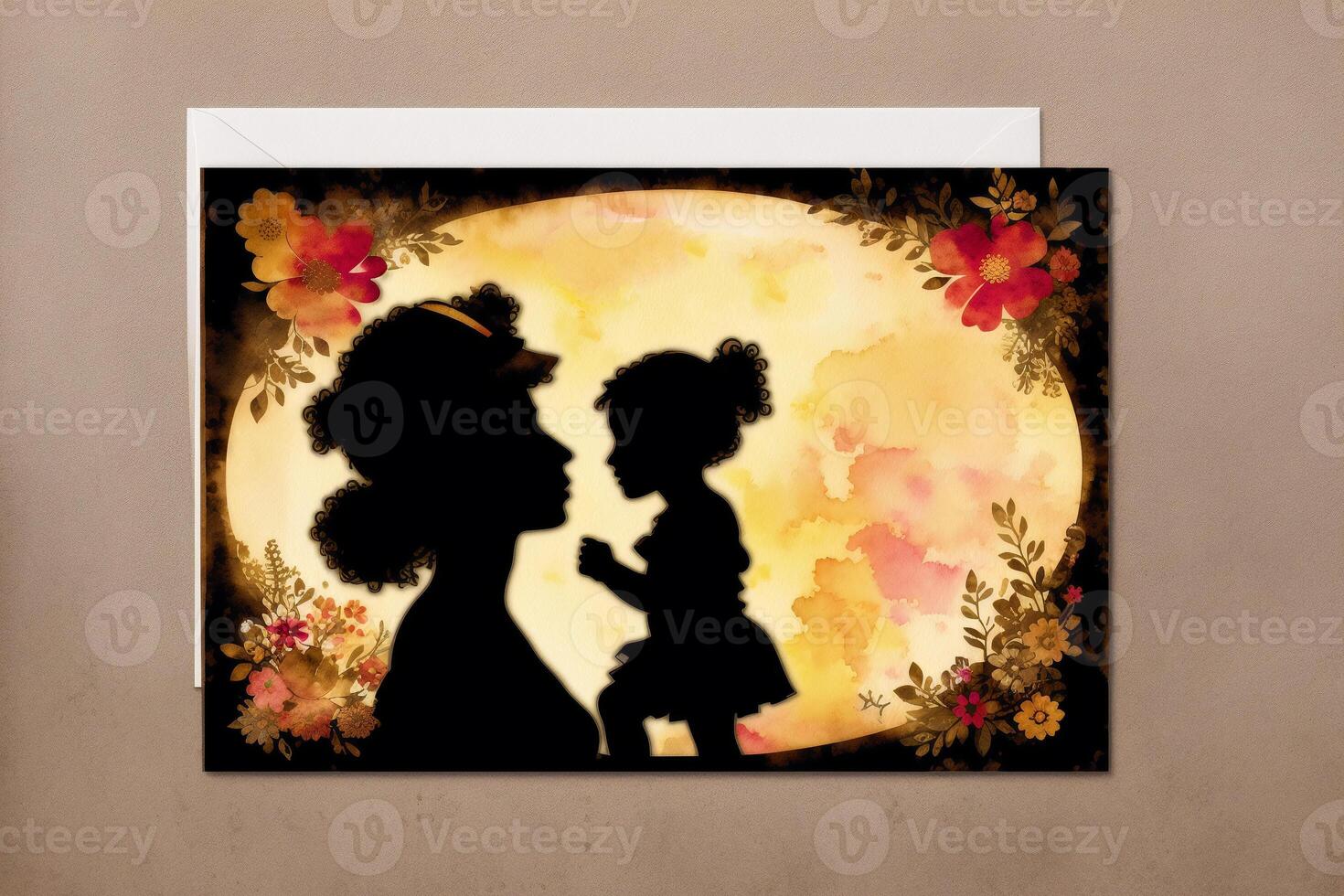 Mothers Day postcard. Mother s Day background. Watercolor paint. Copy space. photo