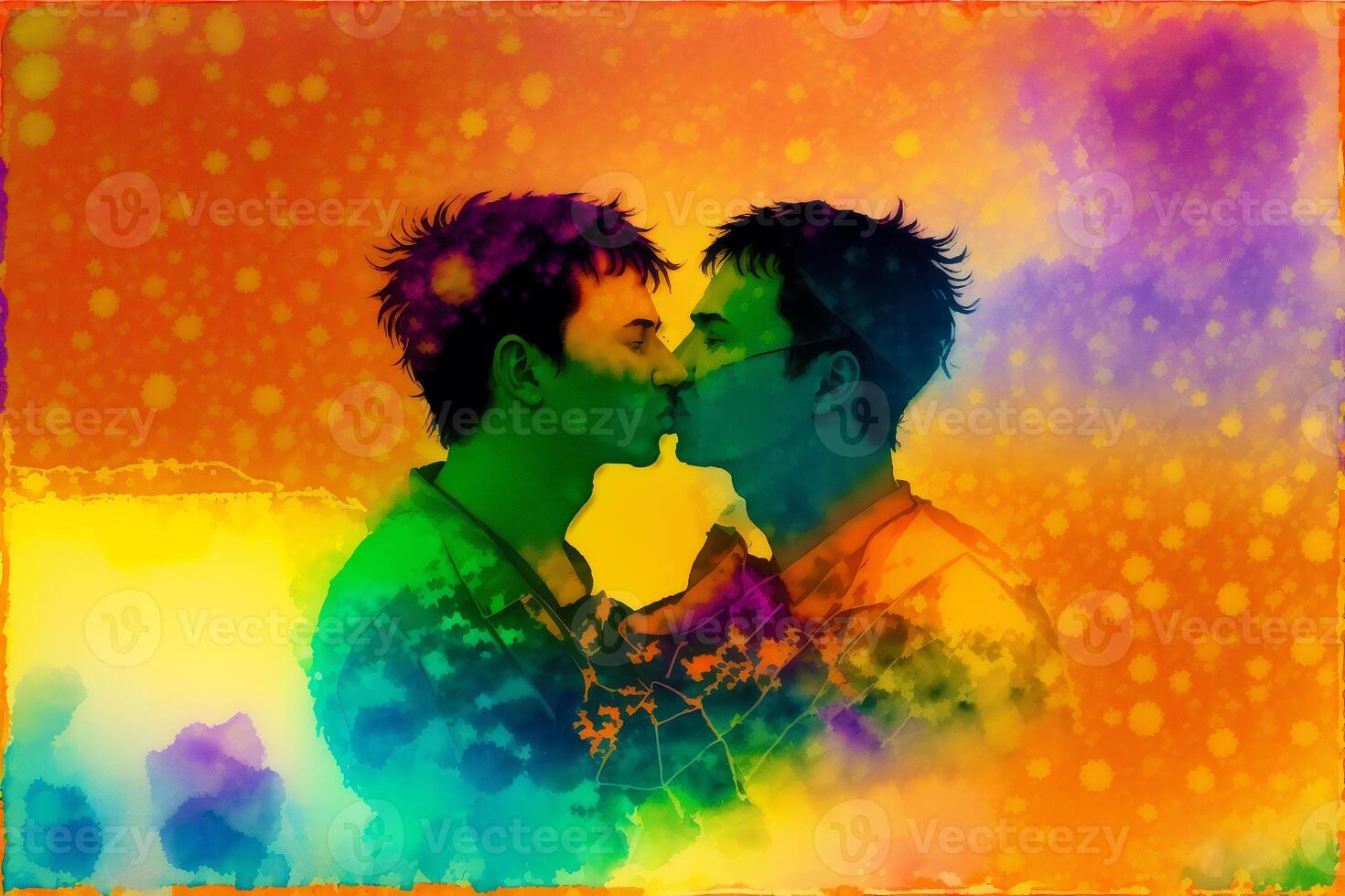 orgullo mes. un ilustración de dos hombres besando gay Pareja gasto hora juntos. lgbtq. generativo ai foto