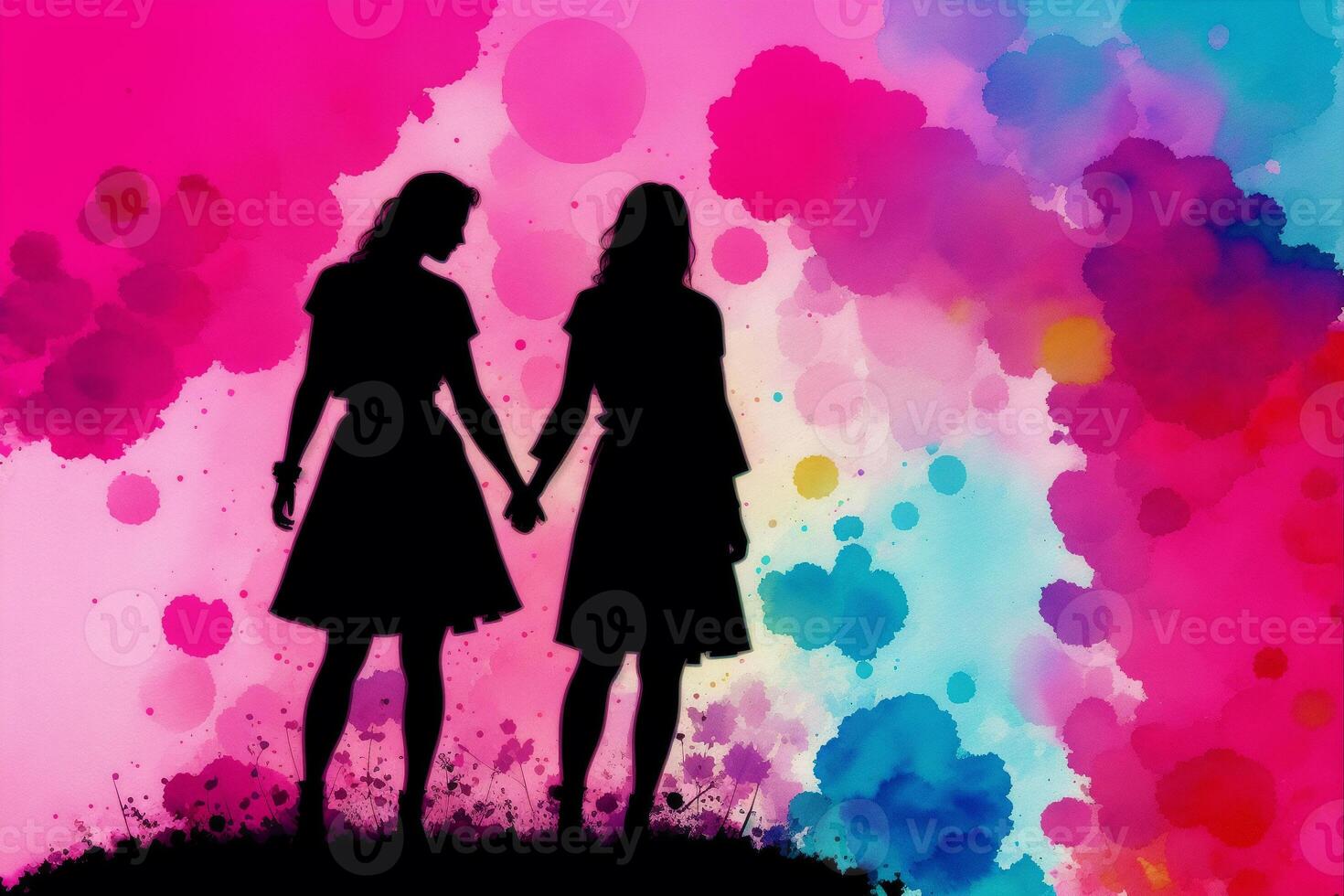 orgullo mes.un ilustración de dos mujer participación manos lesbianas Pareja gasto hora juntos.lgbtq generativo ai foto