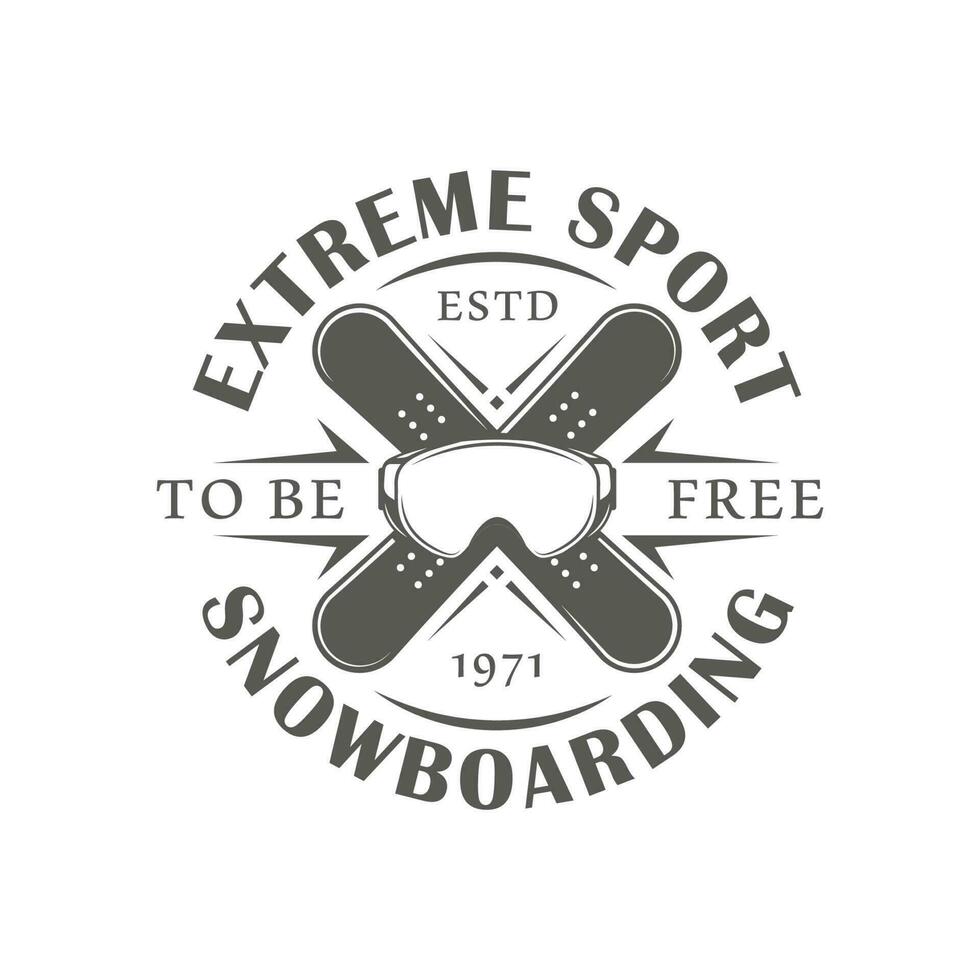 Vintage snowboarding label isolated on white background vector