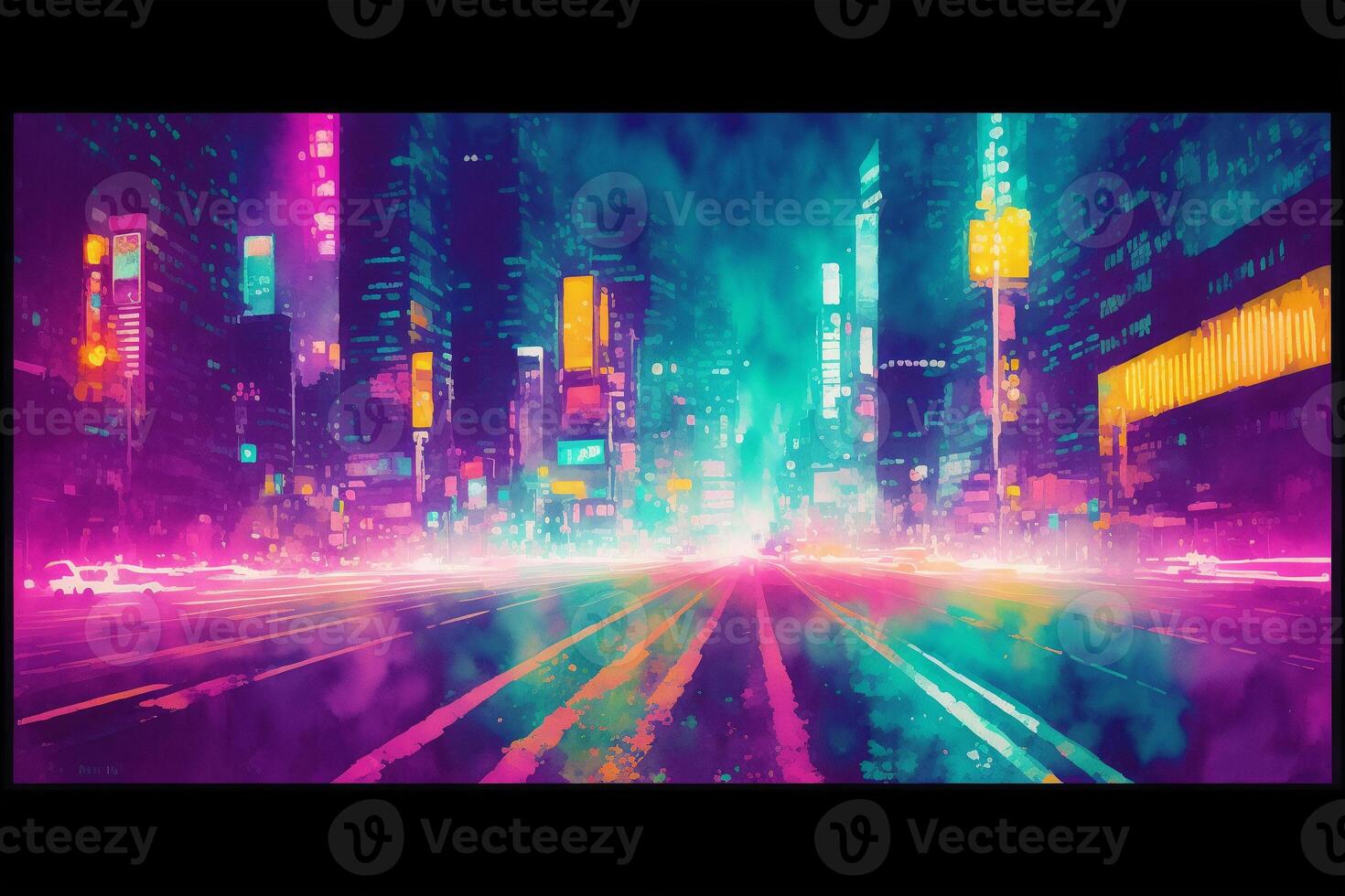 Vintage color subway on grunge background. Watercolor paint. Digital art, photo