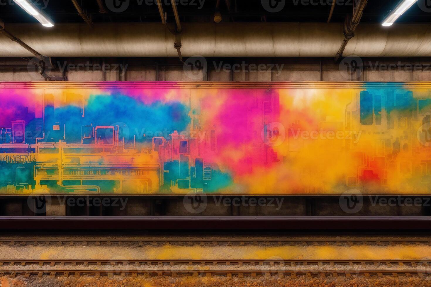 Vintage color subway on grunge background. Watercolor paint. Digital art, photo