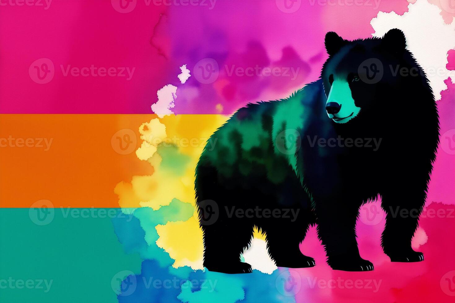 Illustration of a bear on abstract watercolor background. Watercolor paint. Digital art, photo