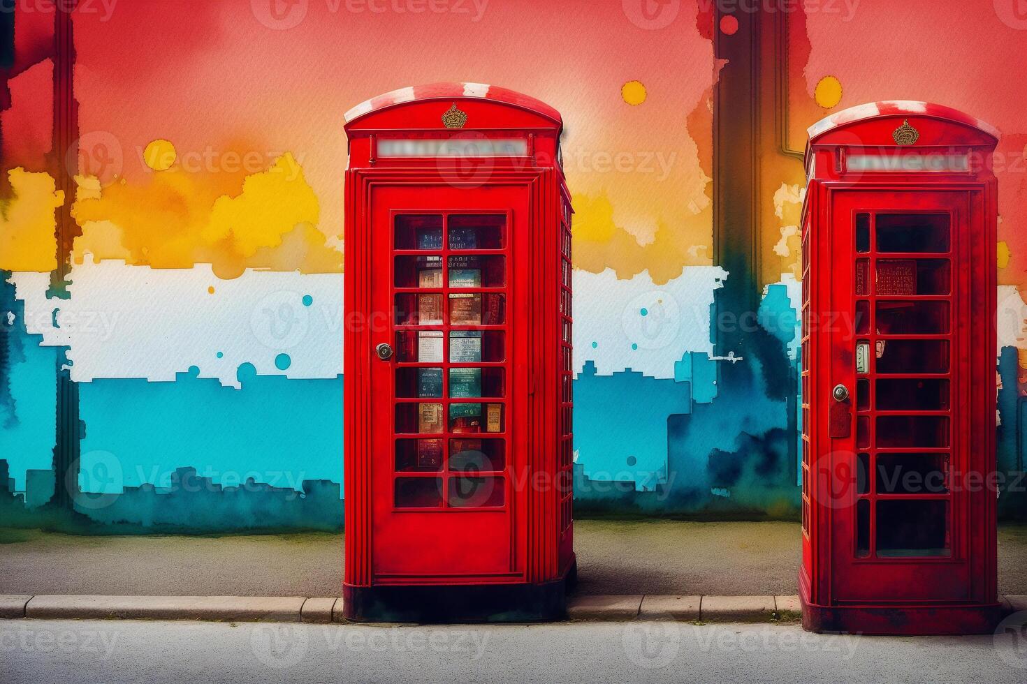 An illustration of the red telephone box. Watercolor paint. london phone booth. photo