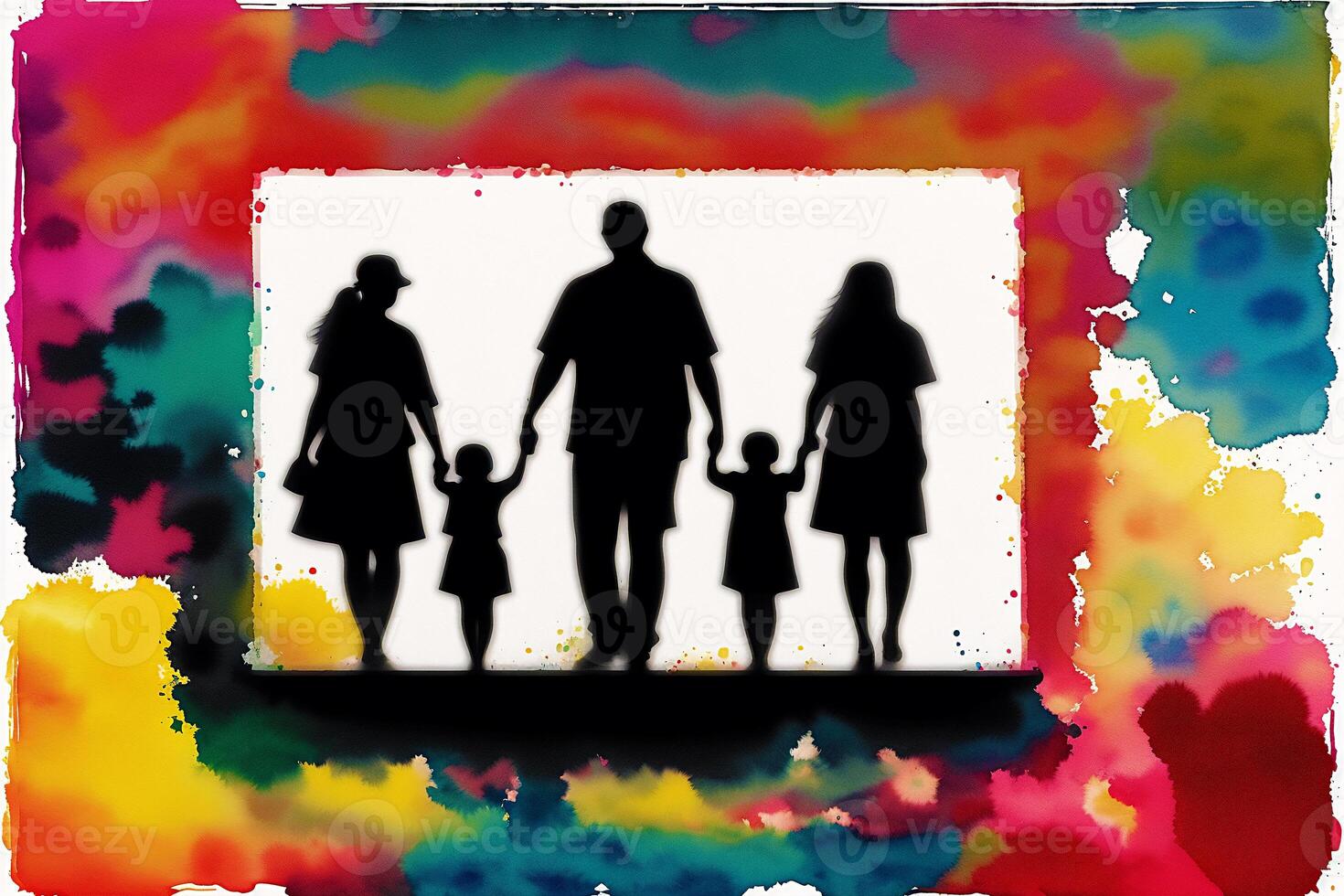 An illustration of A family. silhouette. Watercolor paint. Happy family spending time together.Age Diversity. photo