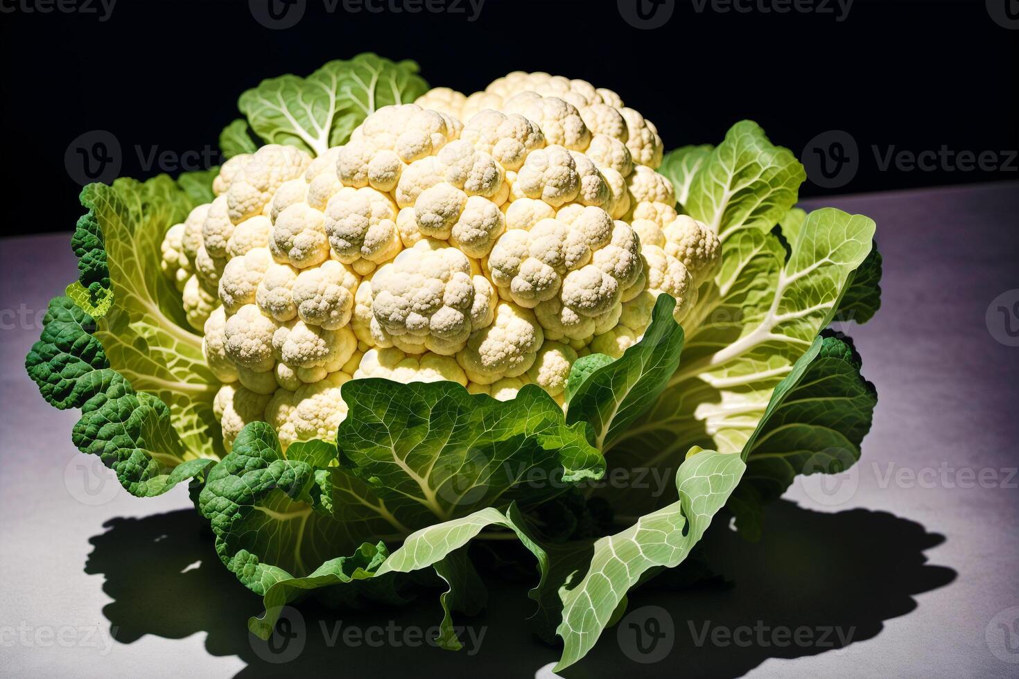 coliflor en un negro antecedentes. vegetarianismo y sano comiendo. sano comida concepto. generativo ai foto