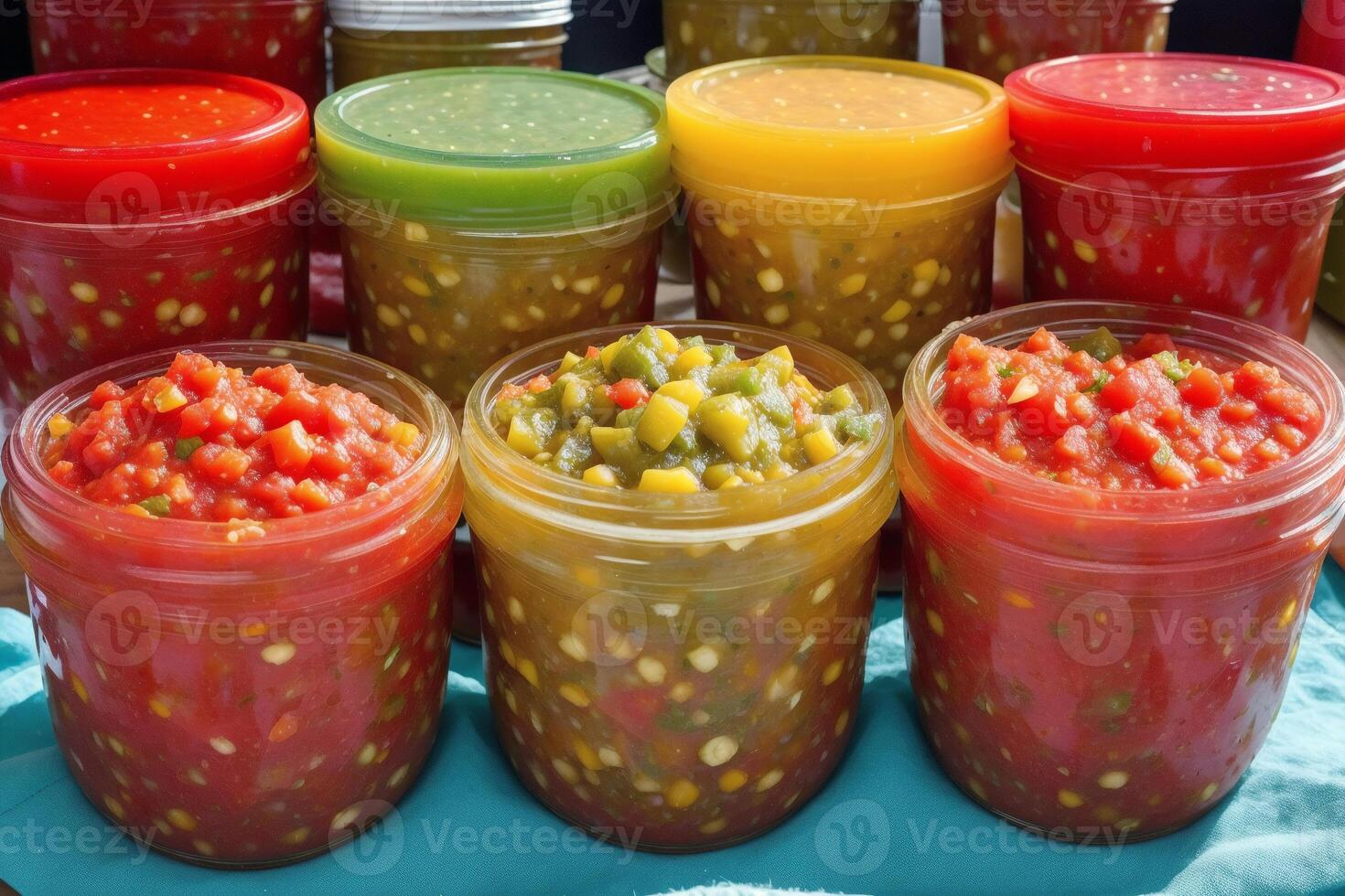Homemade salsa. Bowls with salsa and nachos on grey background .tortilla chips. photo