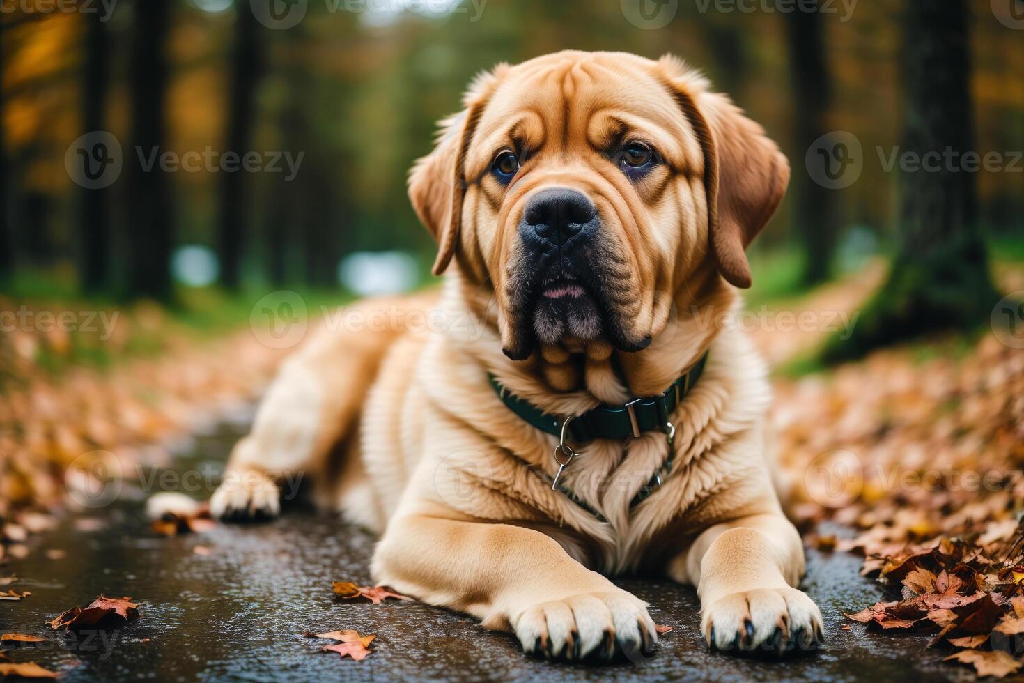 Portrait of a beautiful dog breed Mastiff in the park. photo
