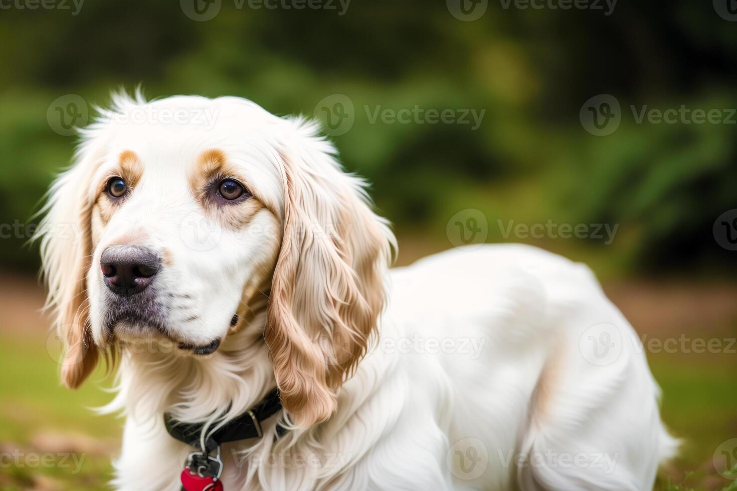 Portrait of a beautiful English Setter dog in the park. photo