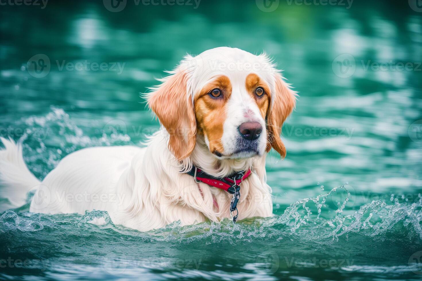 Portrait of a beautiful English Setter dog in the park. photo