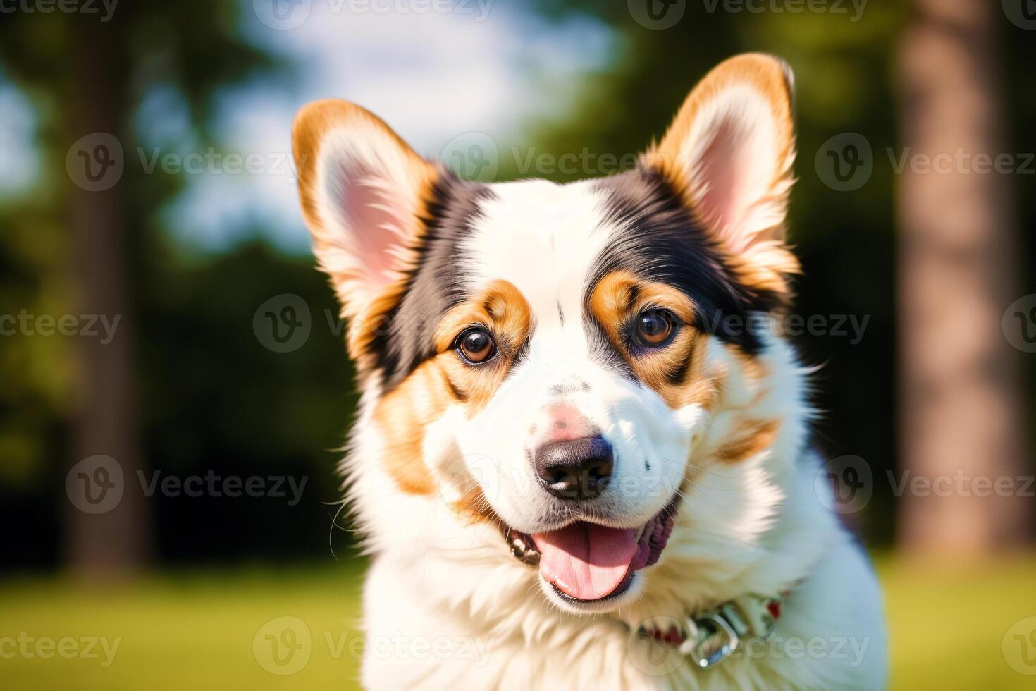 Portrait of a cute Cardigan Welsh Corgi dog standing in the park. photo