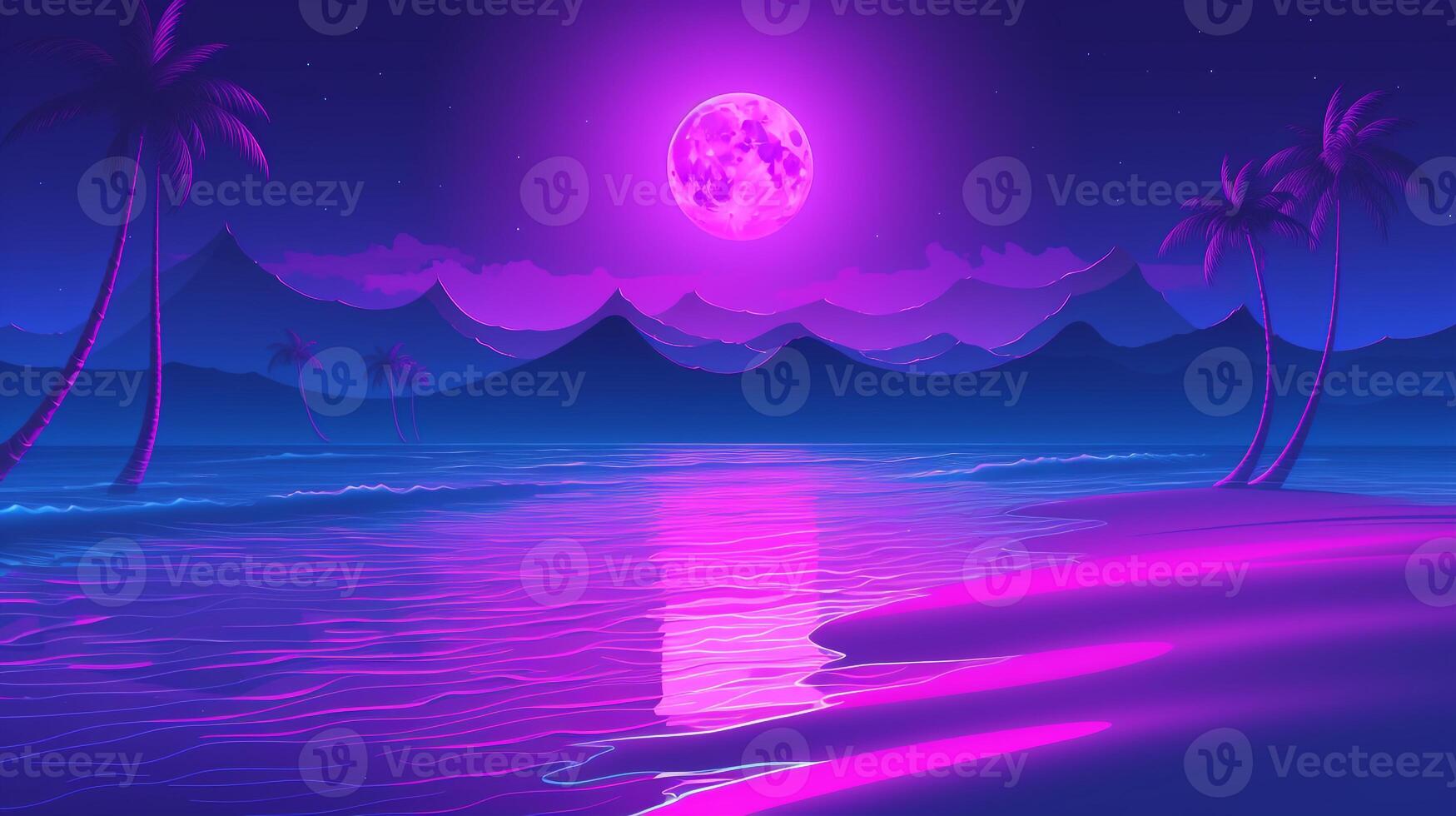 Neon Glow Beach, A Stunningly Luminous Background. photo