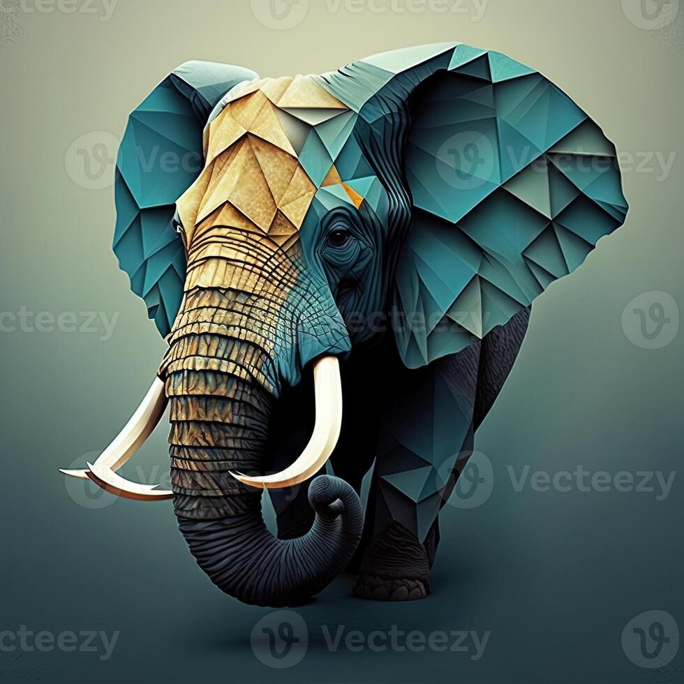 generativo ai ilustración de creativo de elefante hecho de vistoso geométrico formas en antecedentes. líder, coraje, fuerte y corajudo, foto