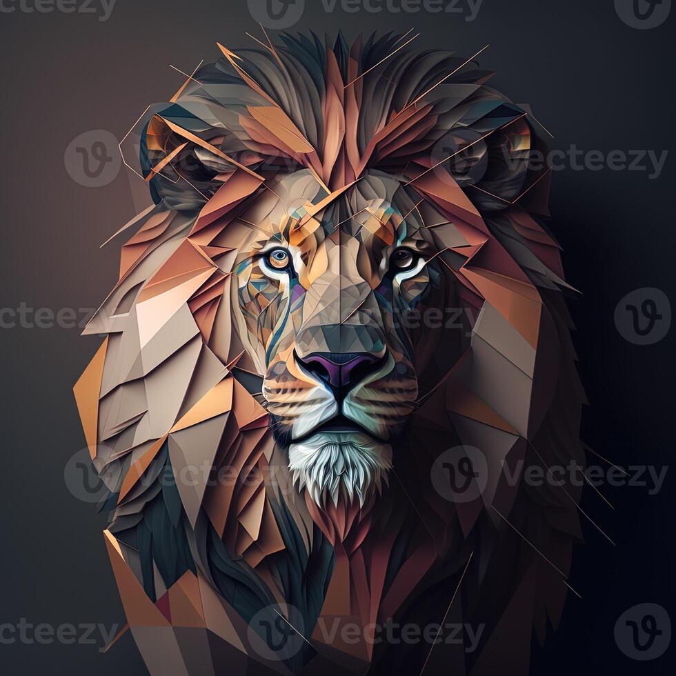 illustration of creative of lion made of colorful geometric shapes on background. Leader, courage, strong and brave, majestic lion photo