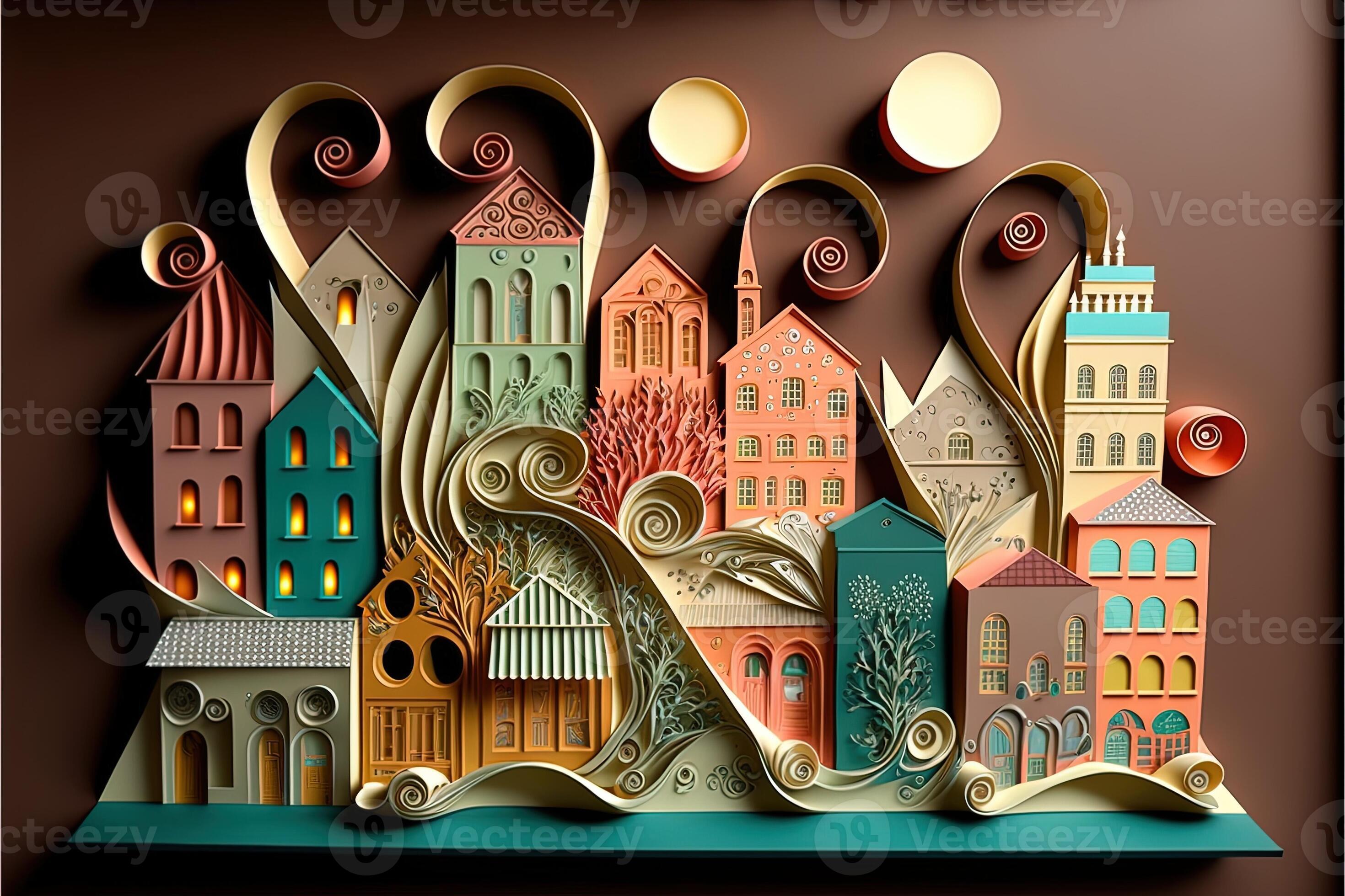 Generative AI paper quilling style urban design. Multidimensional paper  quilling craft illustration a small city. 23342936 Stock Photo at Vecteezy