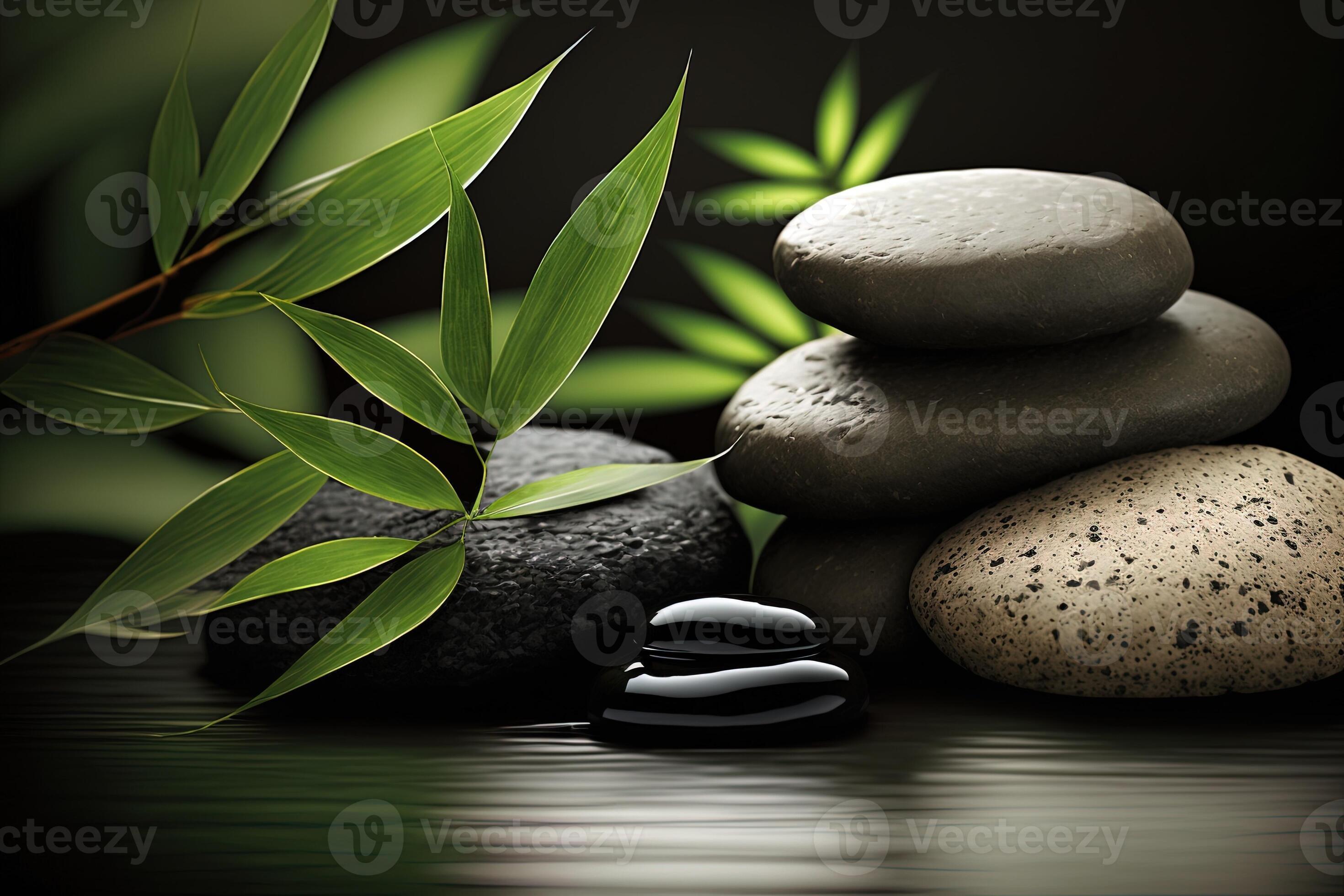 Bamboo and stones in a wellness spa. Generative AI. Zen Stones and