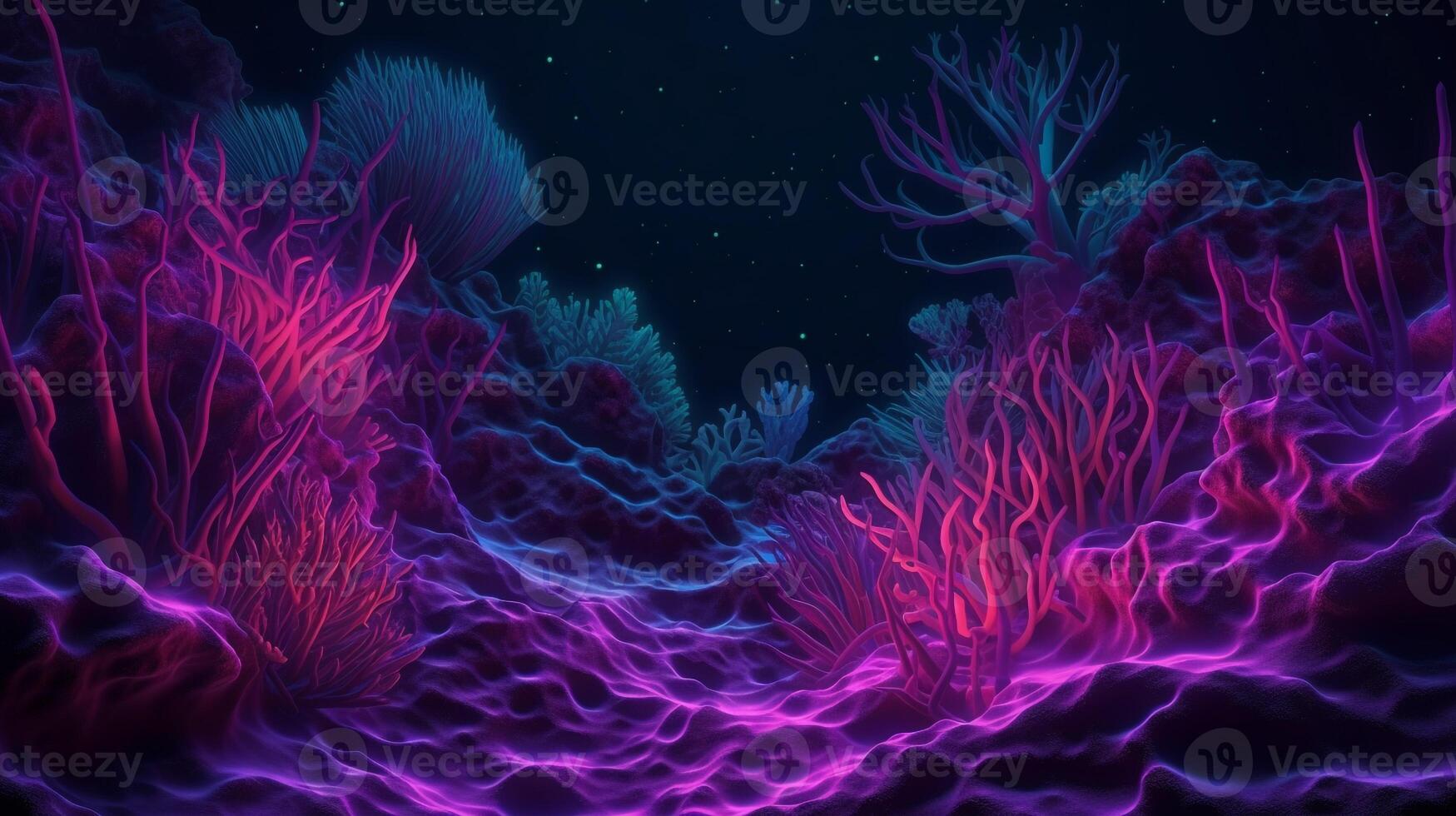 Neon Glow Coral Reef Background. photo