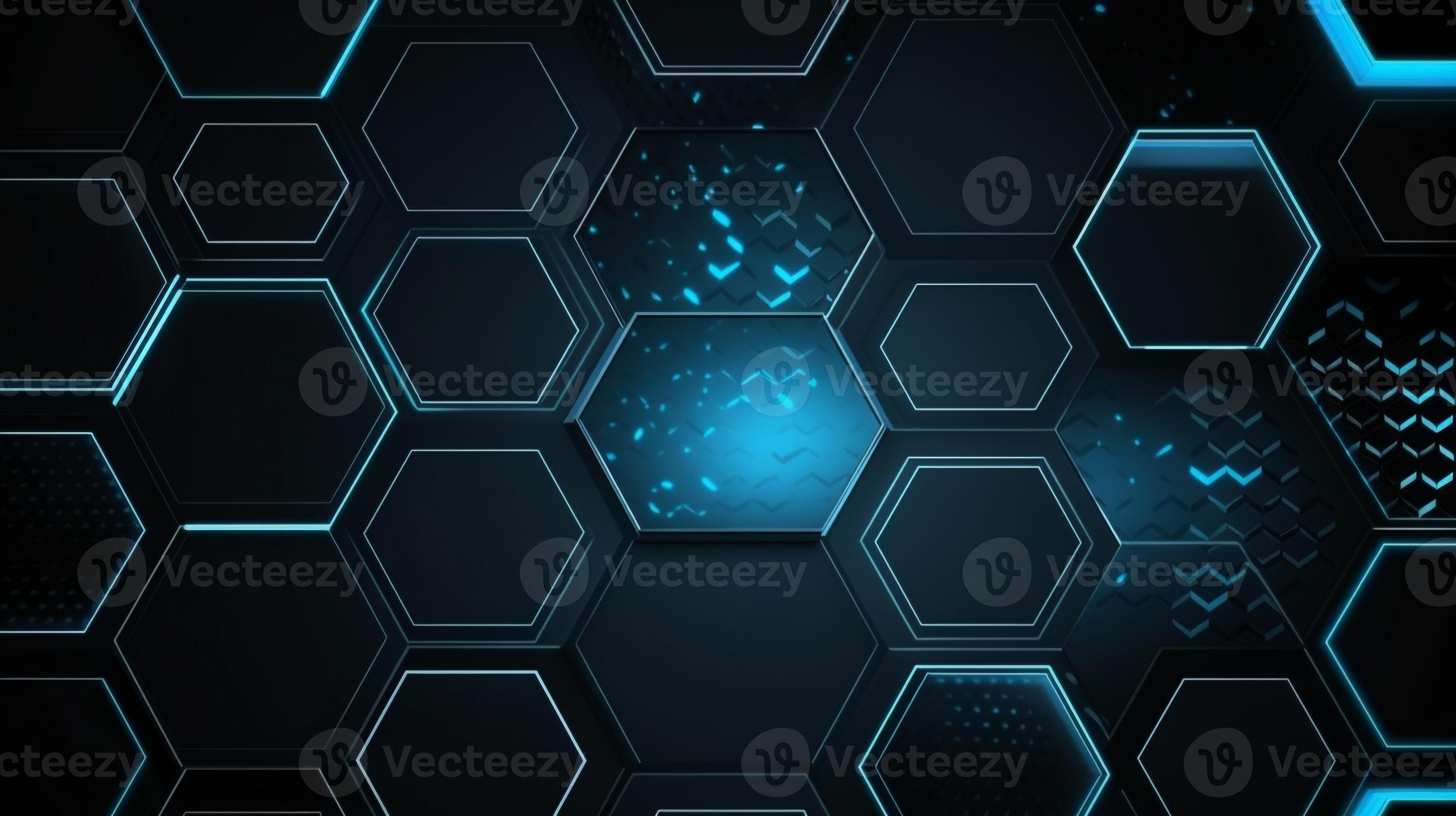 Futuristic black and blue hexagon background technology concept ...