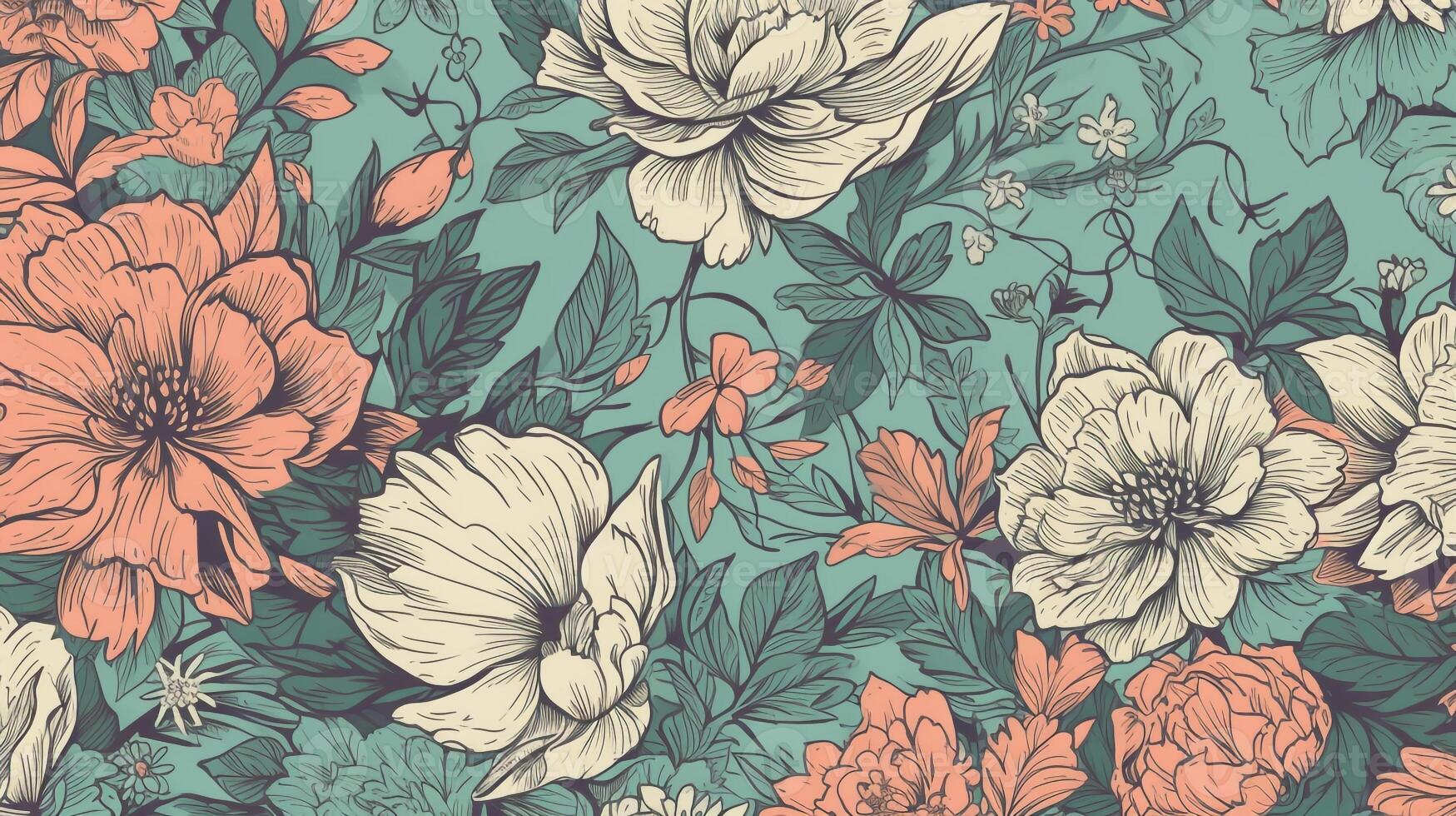 Floral background pattern with flower and leaves. photo